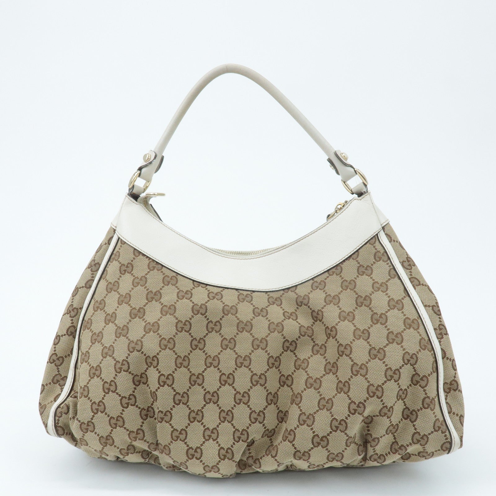 GUCCI Abbey GG Canvas Leather Shoulder Bag Beige White 189833 Used