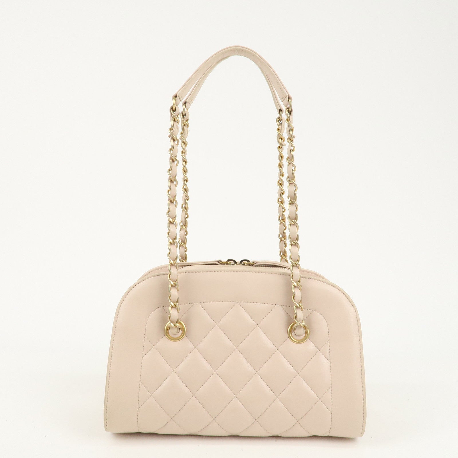 CHANEL Matelasse Lamb Skin Chain Shoulder Bag Pink Beige