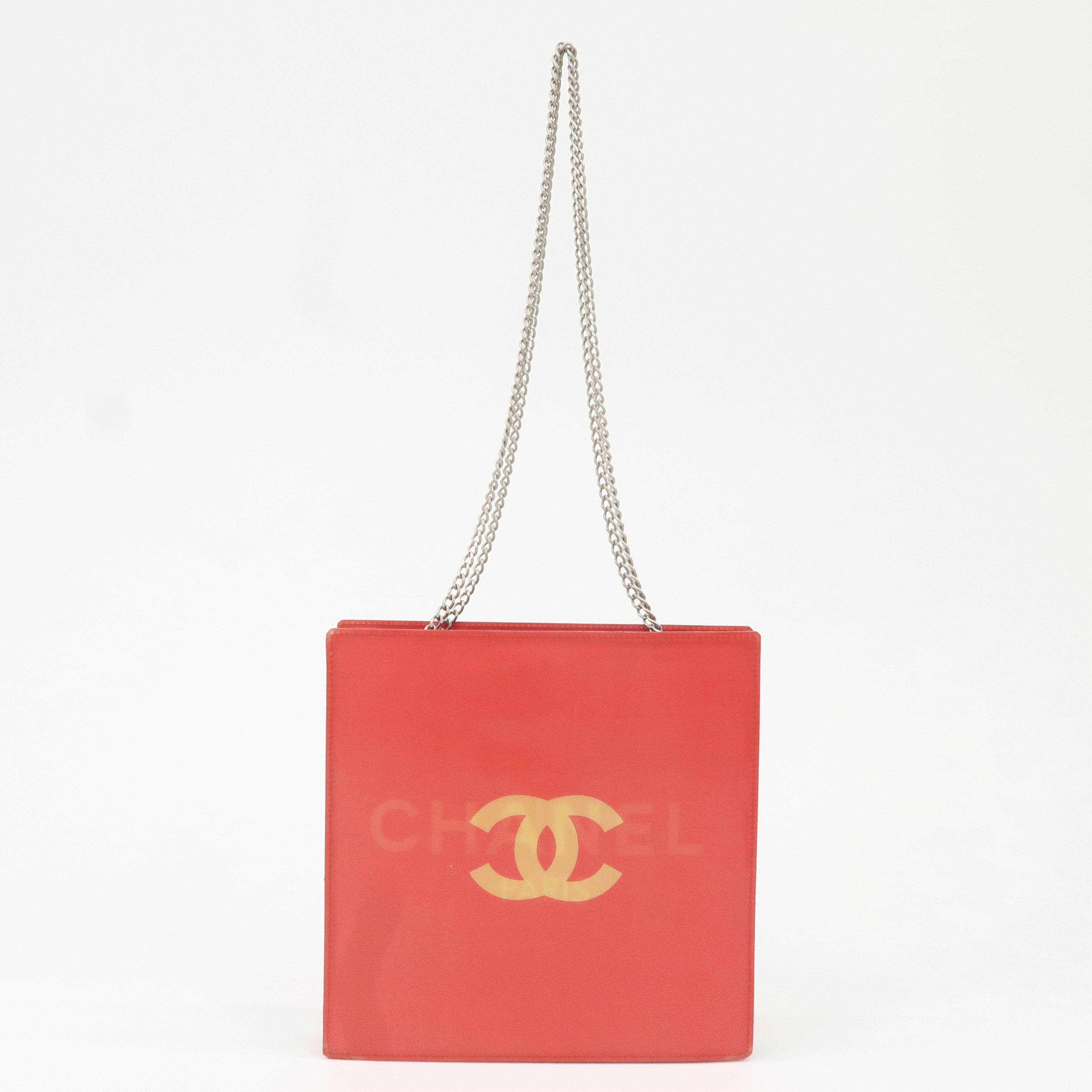 CHANEL Nylon Hologram Chain Shoulder Bag Hand Bag Red