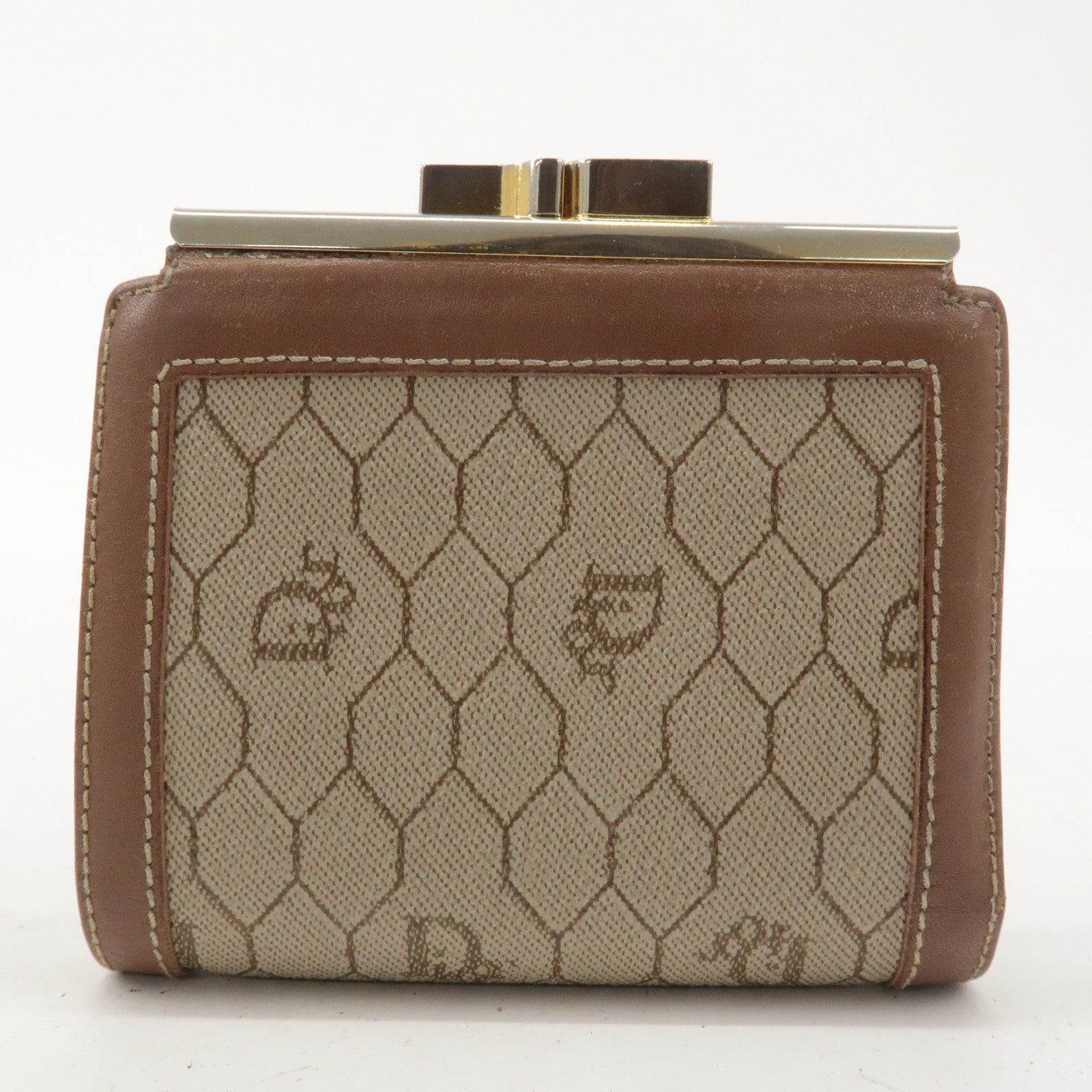 Christian Dior Honeycomb PVC Leather Bi-fold Wallet Beige Brown