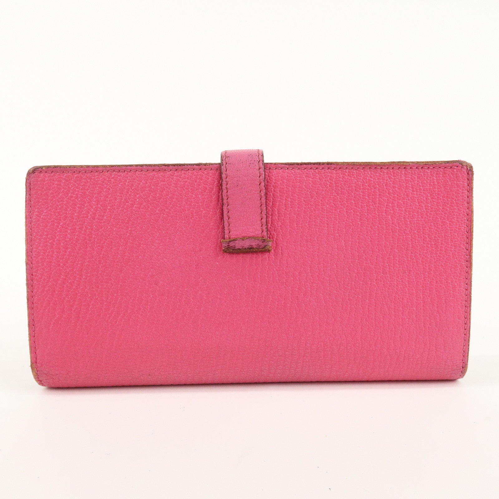 HERMES Leather Bearn Soufflet N engraved (around 2010) Wallet Pink