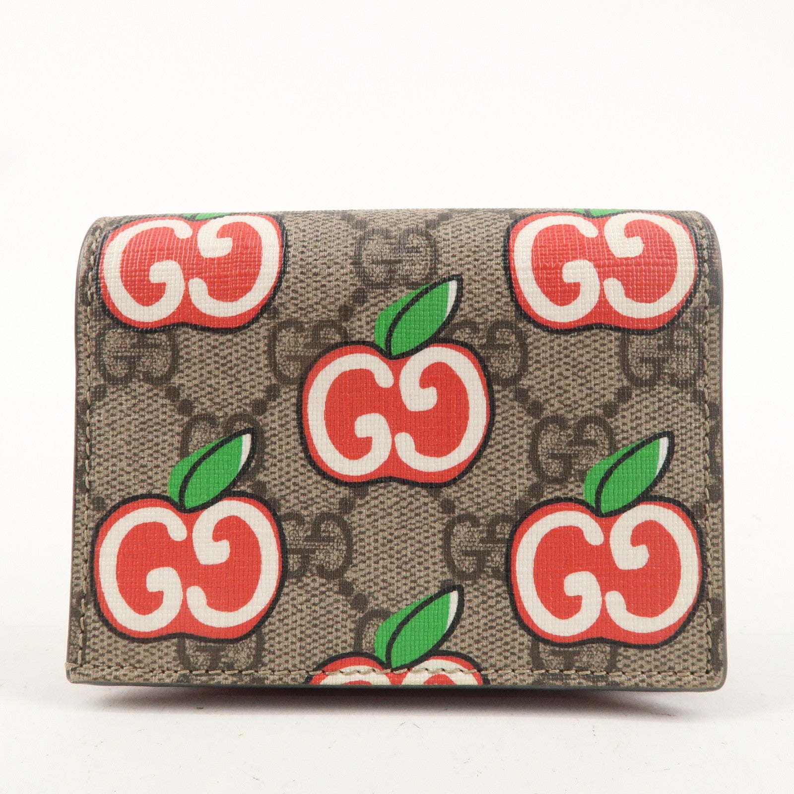 GUCCI GG Apple GG Supreme Canvas Bi-fold Wallet Beige Red 624641