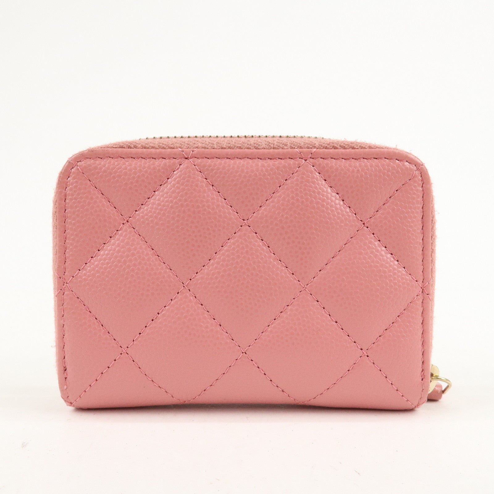 CHANEL Matelasse Caviar Skin Zippy Around Coin Case Pink Used