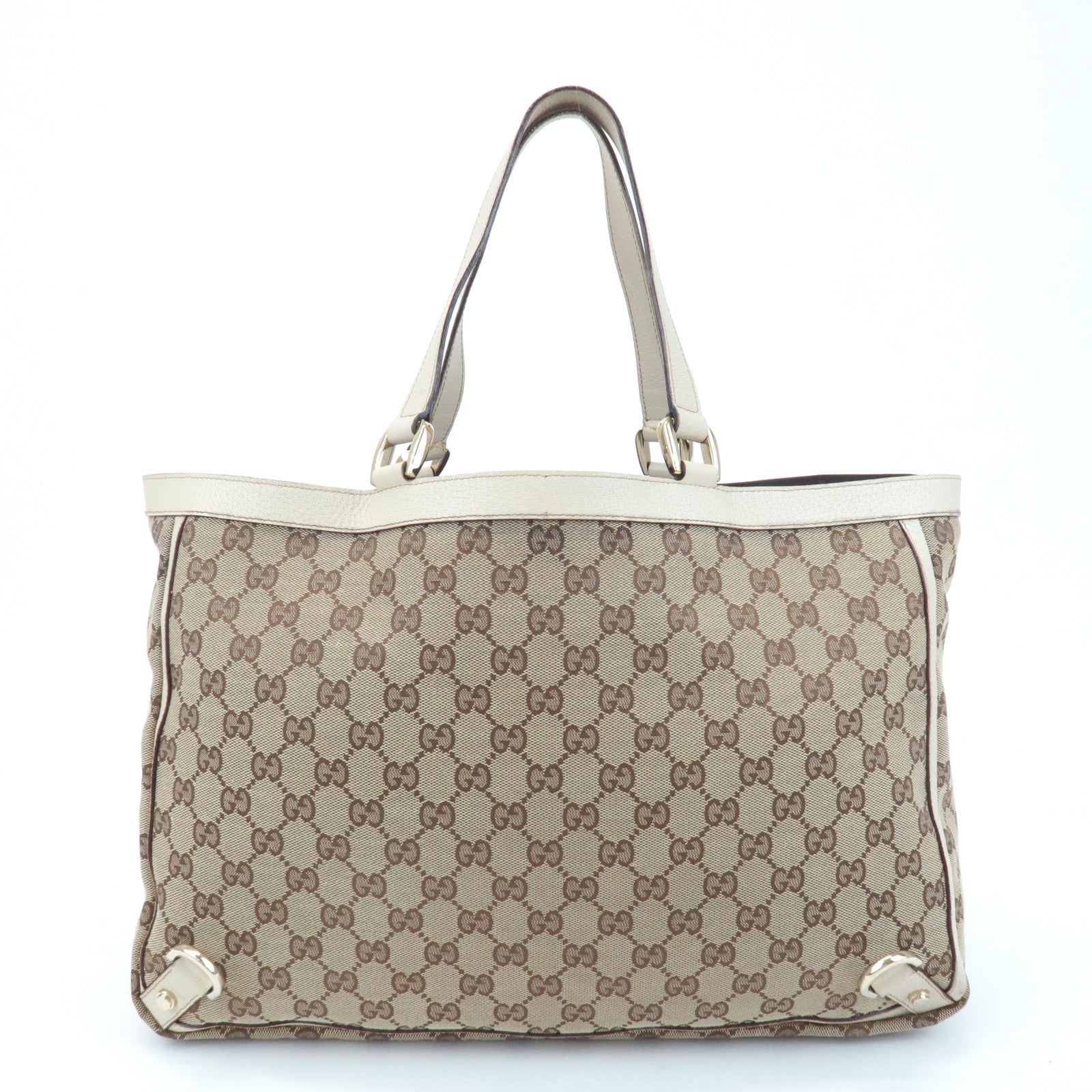 GUCCI Abbey Line GG Canvas Leather Tote Bag Beige 141472 Used