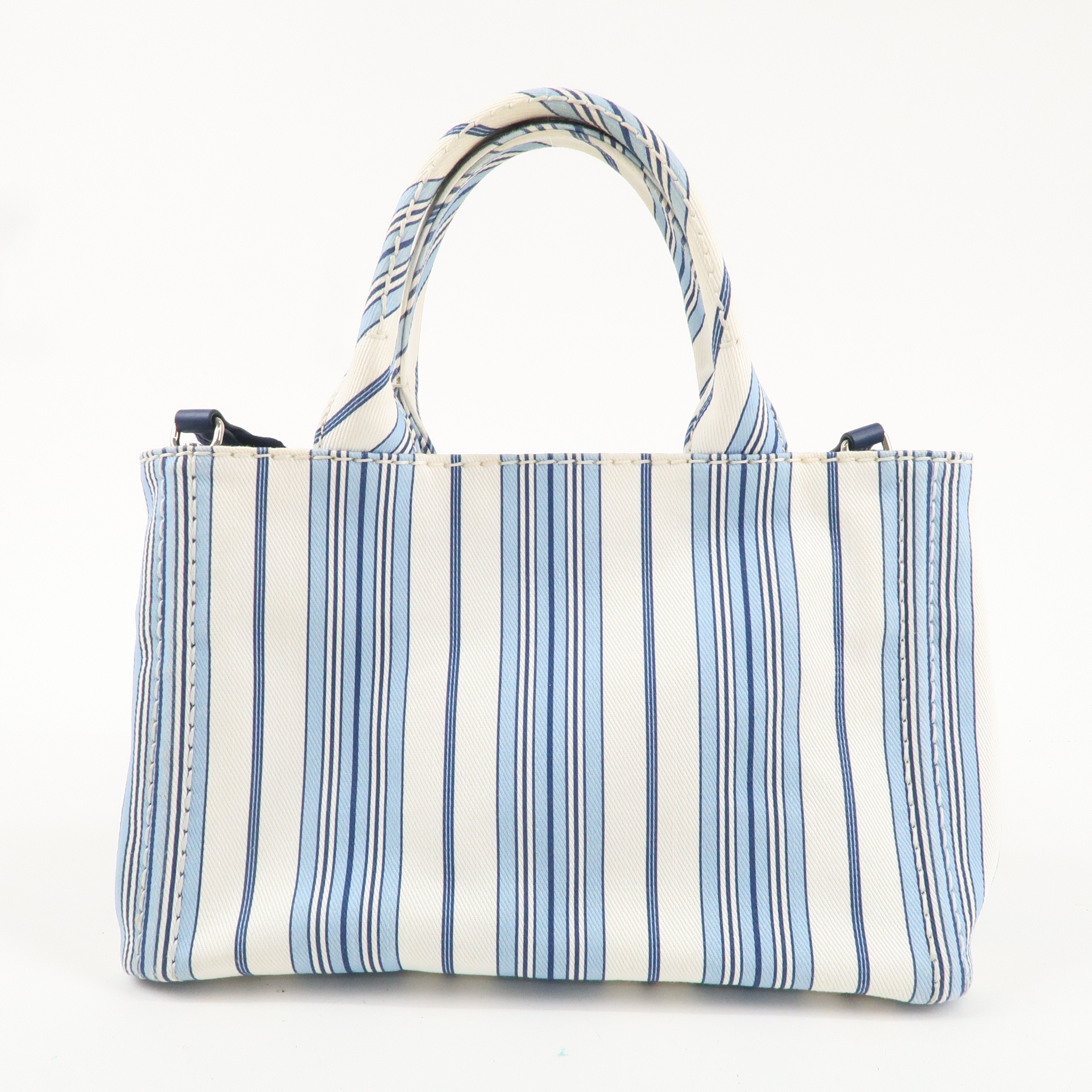 PRADA Canapa Canvas Mini Stripe 2Way Bag Hand Bag White Blue