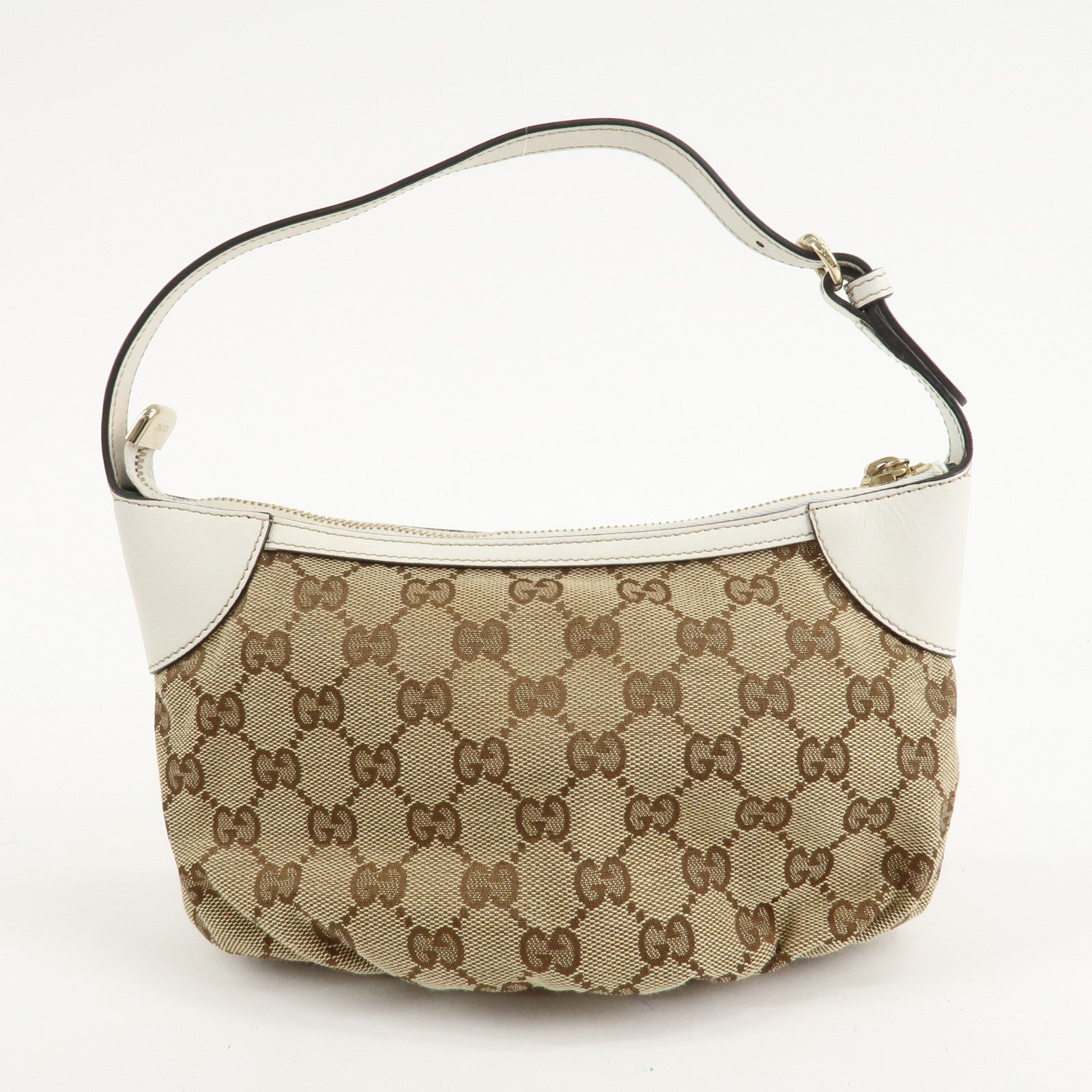 GUCCI GG Canvas Leather Shoulder Bag Hand Bag Beige White 224093 Used