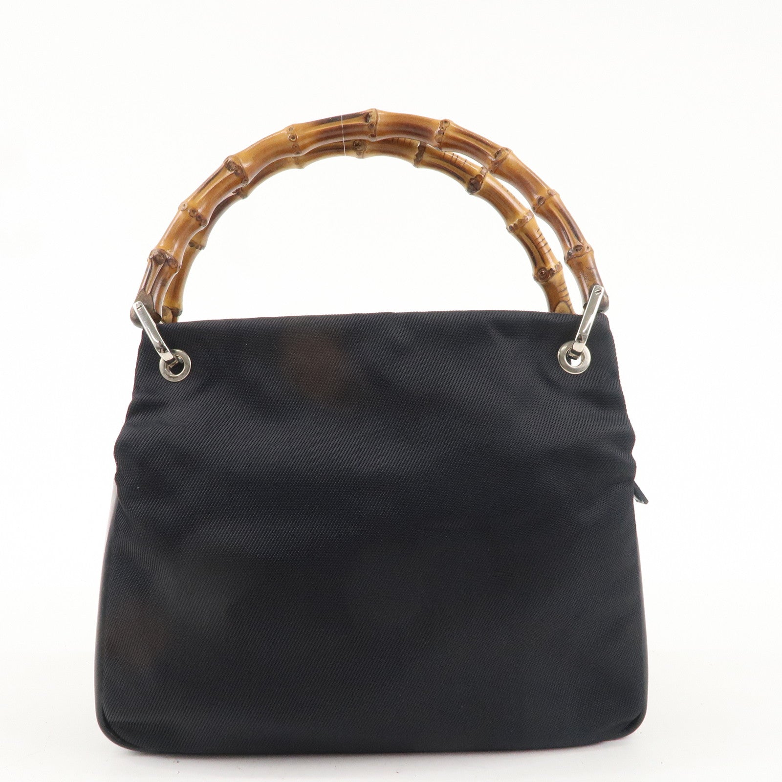 GUCCI Bamboo Nylon Leather Hand Bag Black 000.3444.0575