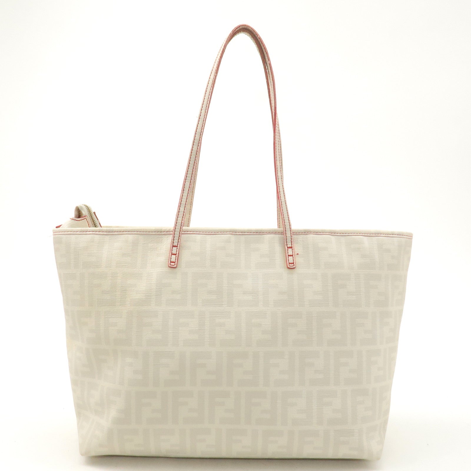 FENDI Zucca Print PVC Tote Bag Shoulder Bag White Red 8BH185