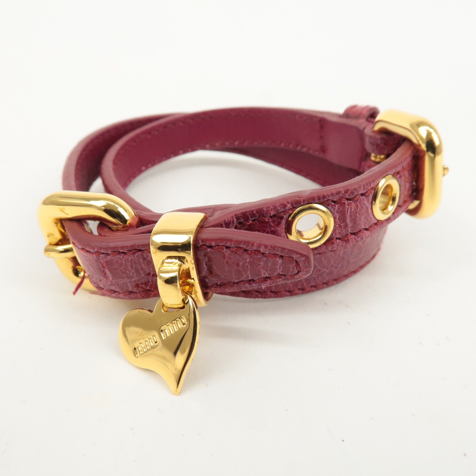 MIU MIU Leather Heart Bracelet Pink Gold HDW