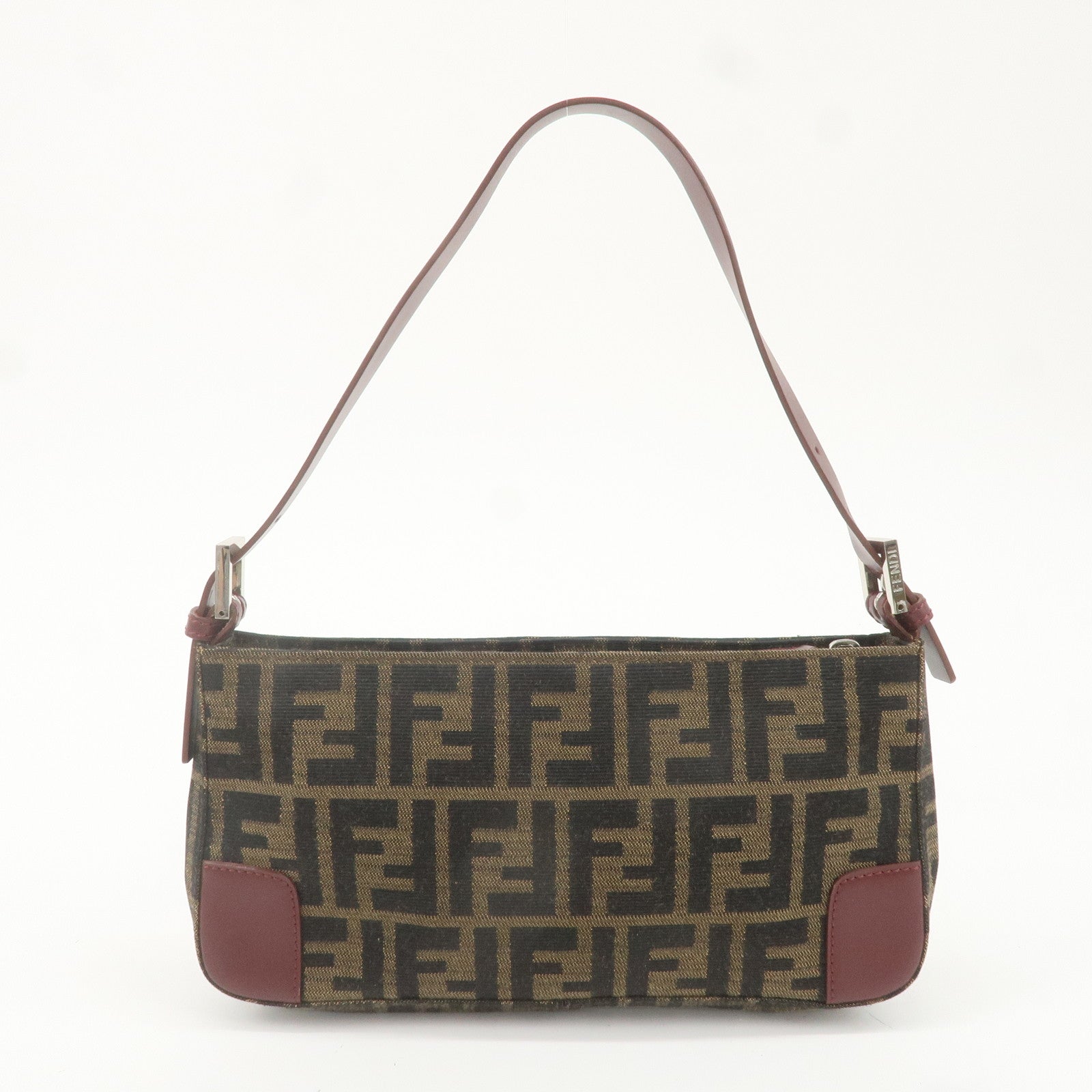 FENDI Zucca Canvas Leather Shoulder Bag Brown Bordeaux 8BR207