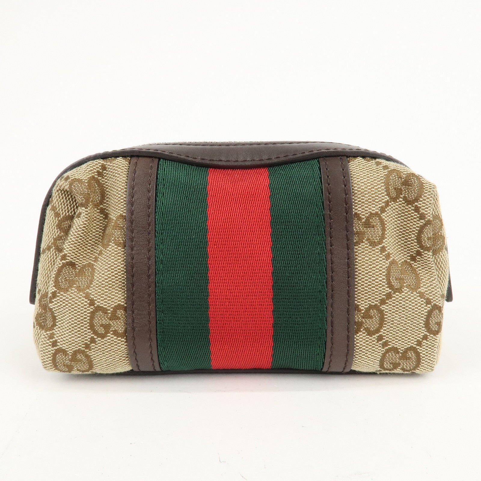 GUCCI Sherry GG Canvas Leather Pouch Beige Brown 256636 Used