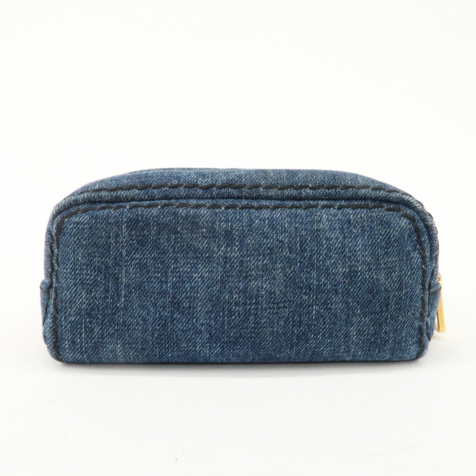 PRADA Triangle Logo Denim Pouch Cosmetic Pouch Blue Gold HDW