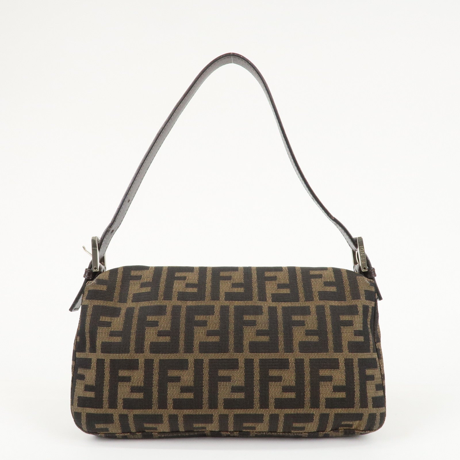 FENDI Mamma Baguette Zucca Canvas Shoulder Bag Brown Black 26424