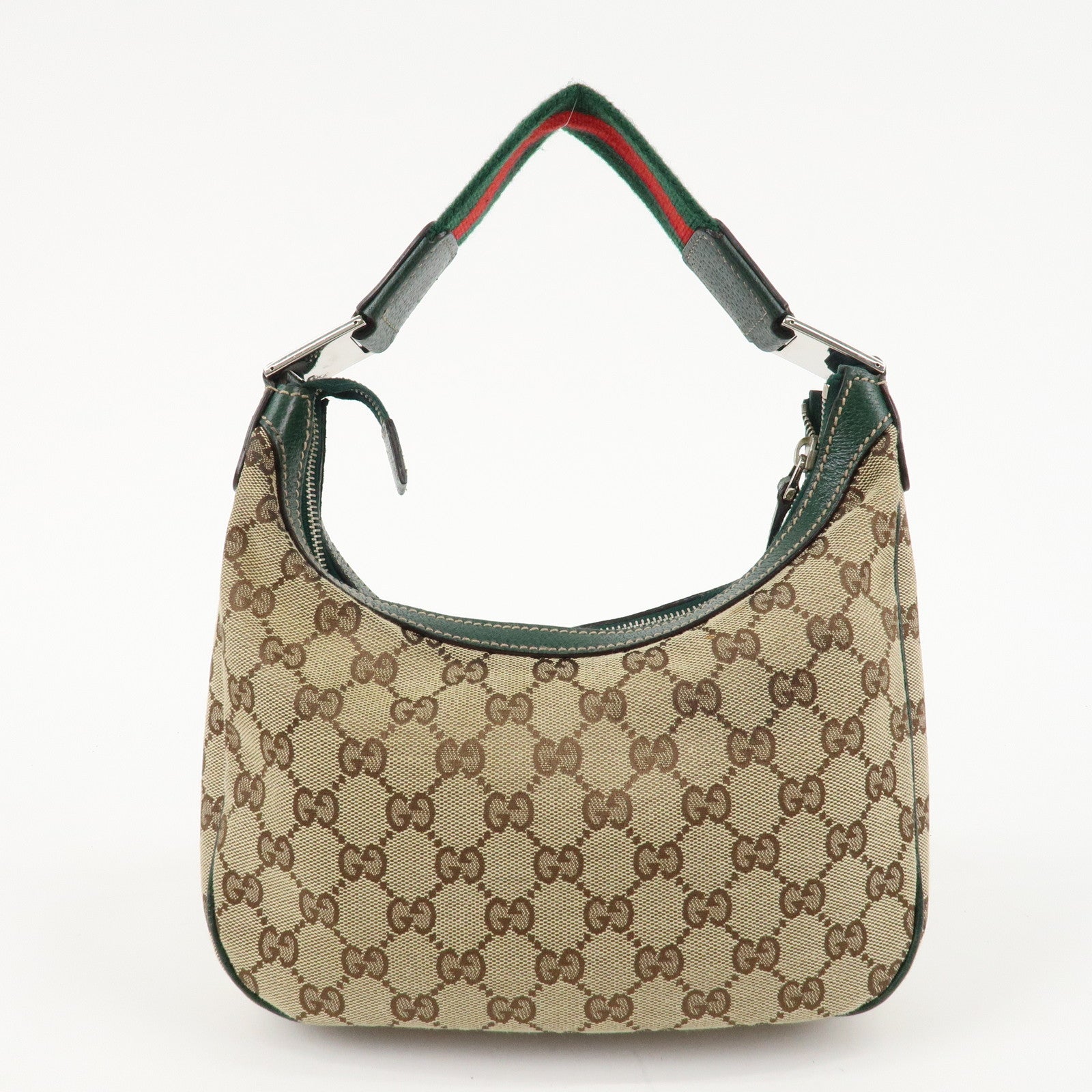 GUCCI Sherry GG Canvas Leather Shoulder Bag Beige Green 145811