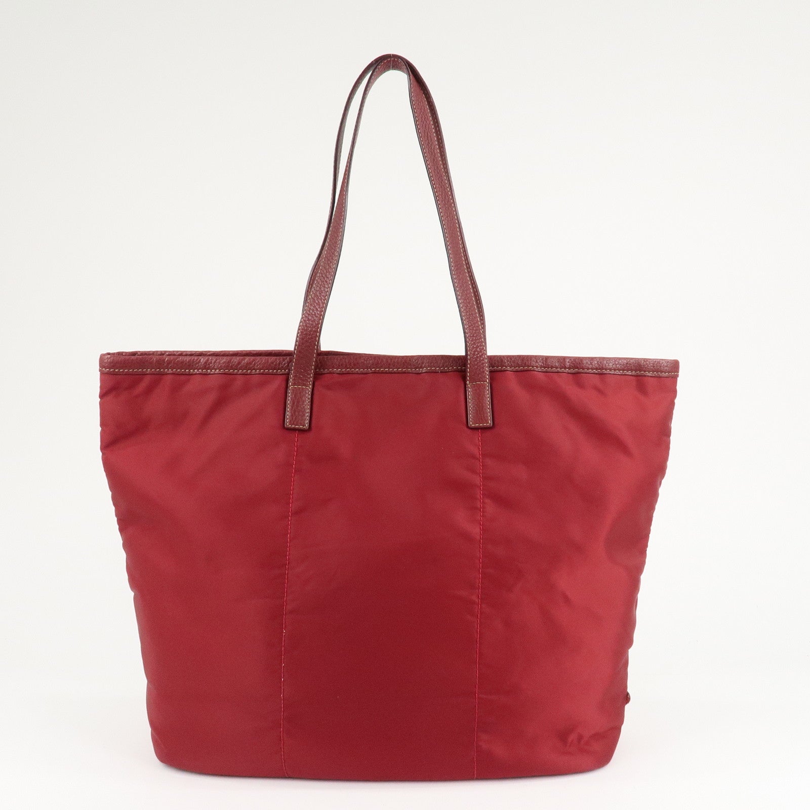 PRADA Logo Nylon Leather Tote Bag Shoulder Bag Dark Red BR4634