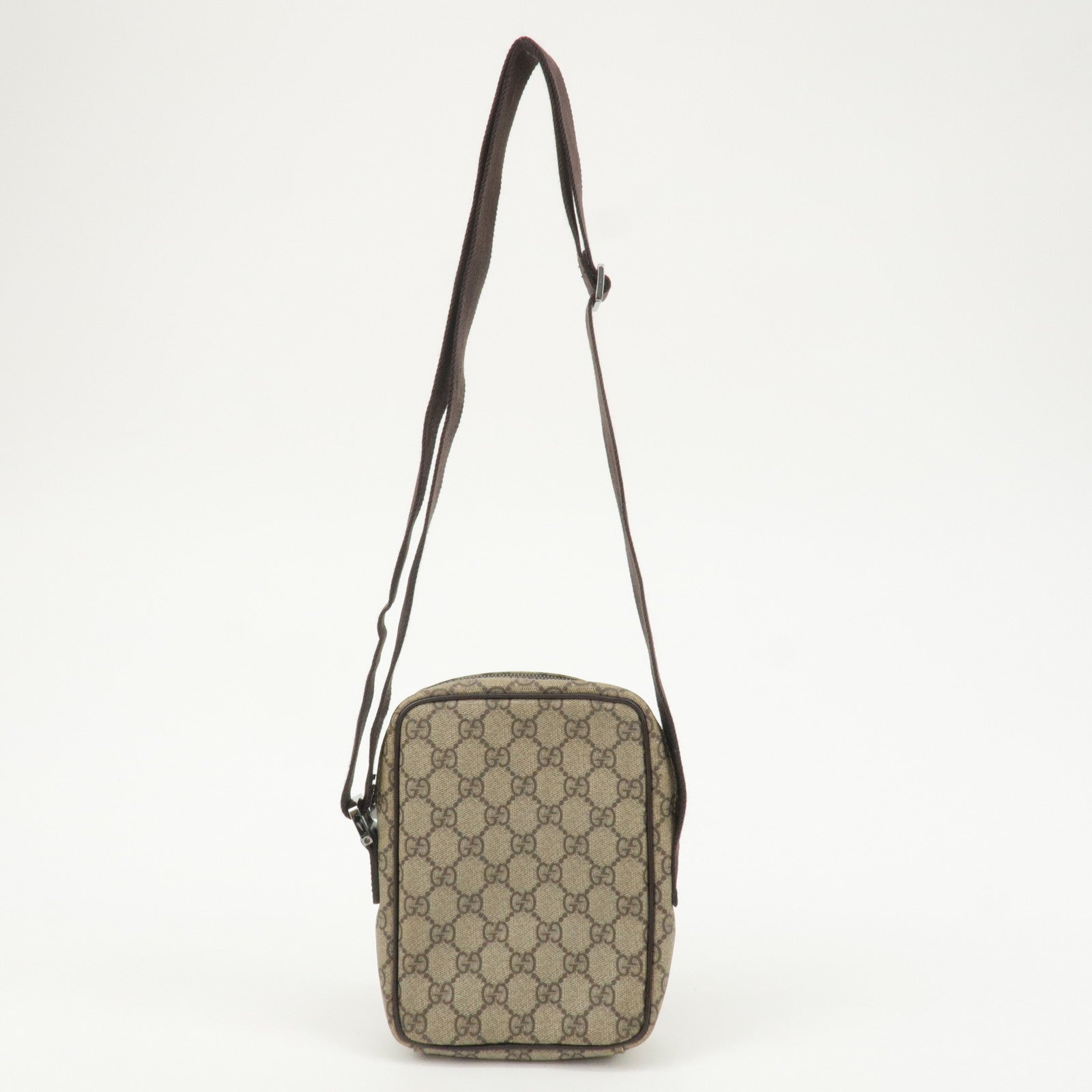 GUCCI GG Supreme Leather Shoulder Bag Beige Dark Brown 122754