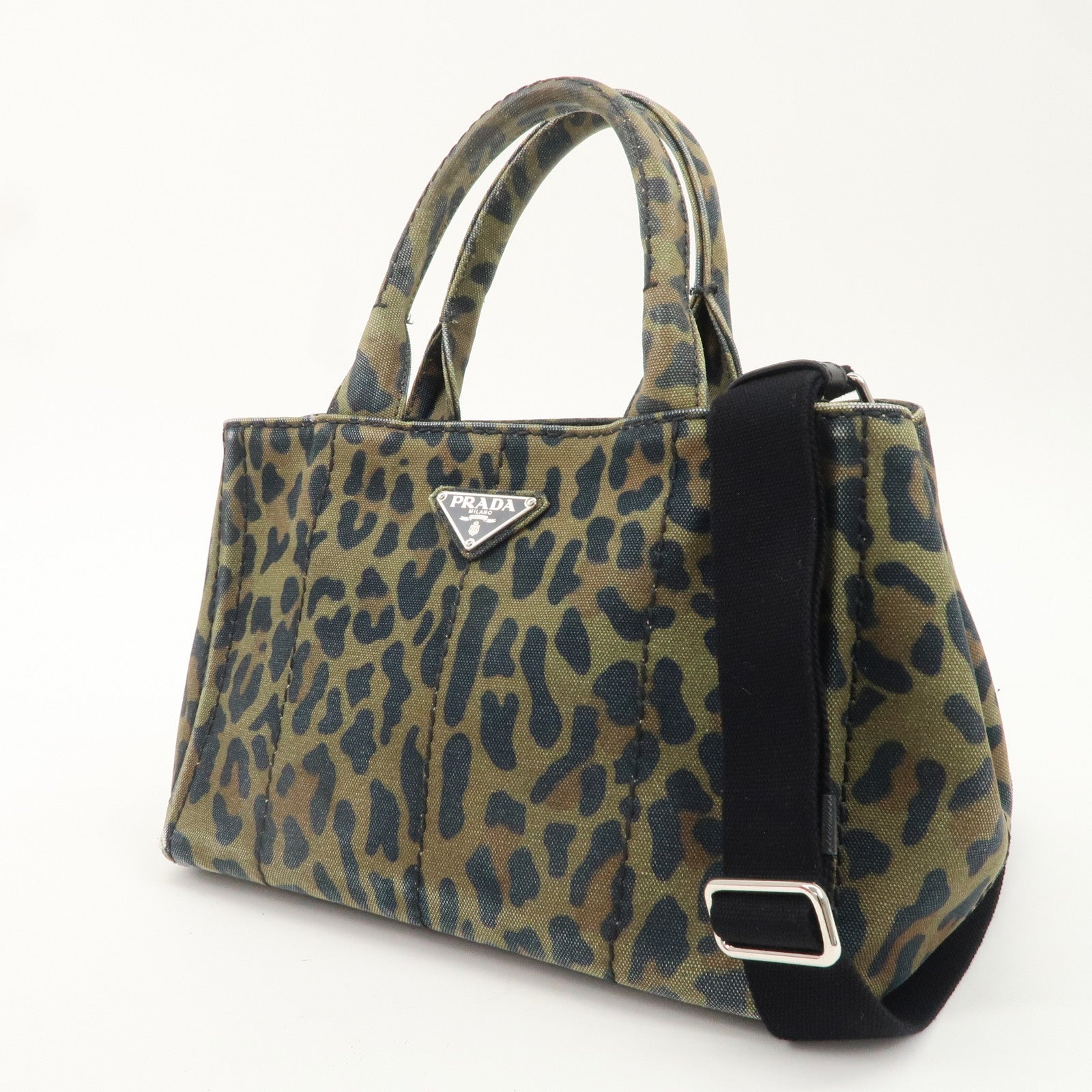 PRADA Canapa Mini Canvas 2Way Bag Hand Bag Leopard 1BG439