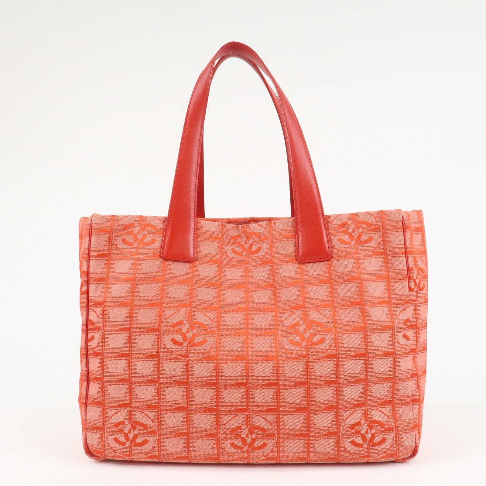 CHANEL New Travel Line Nylon Jacquard Leather Tote Bag Red A15991