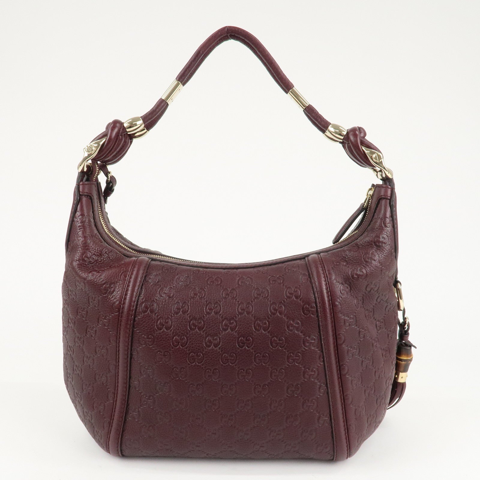 GUCCI Guccissima Bamboo Leather Shoulder Bag Wine 240261 Used