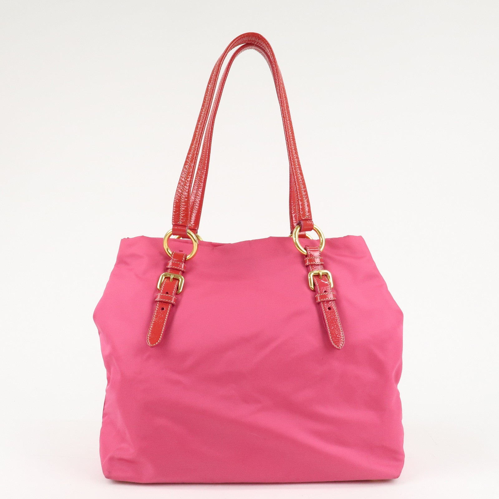 PRADA Nylon Patent Leather Bijou Tote Bag Pink Red BR4138