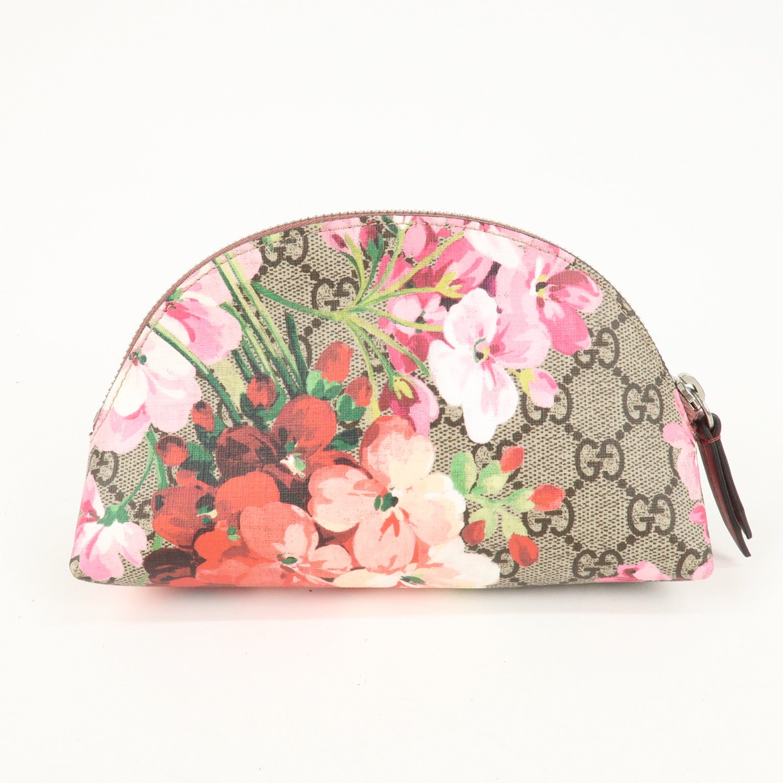 GUCCI GG Blooms GG Supreme Leather Pouch Beige Pink 431380 Used