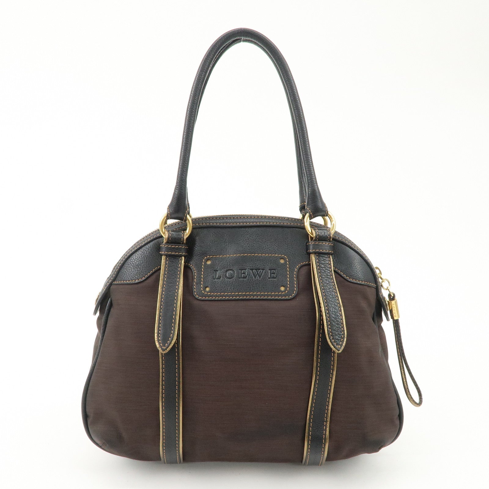 LOEWE Anagram Canvas Leather Hand Bag 340807 Brown Black