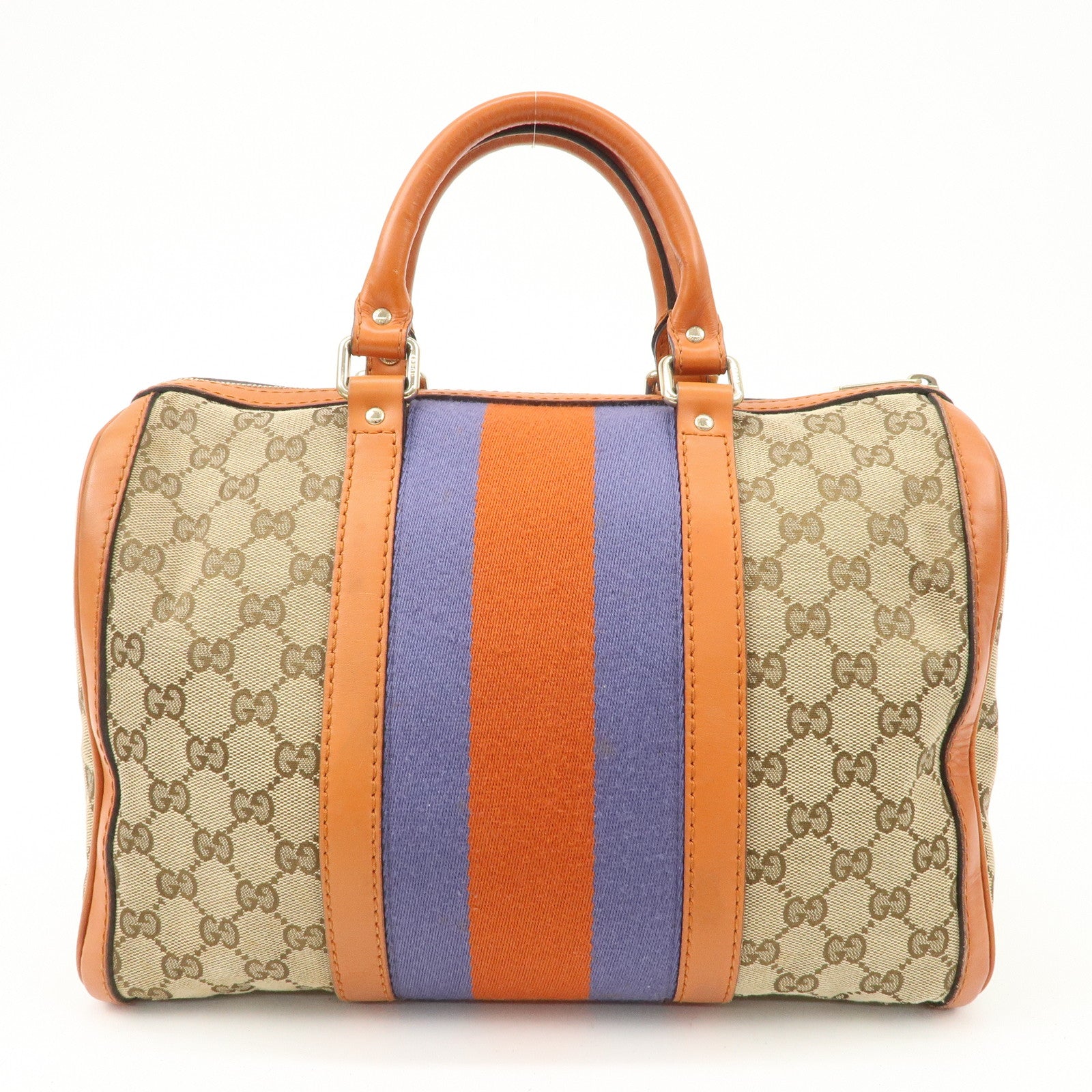 GUCCI Sherry GG Canvas Leather 2Way Boston Bag Orange 247205 Used