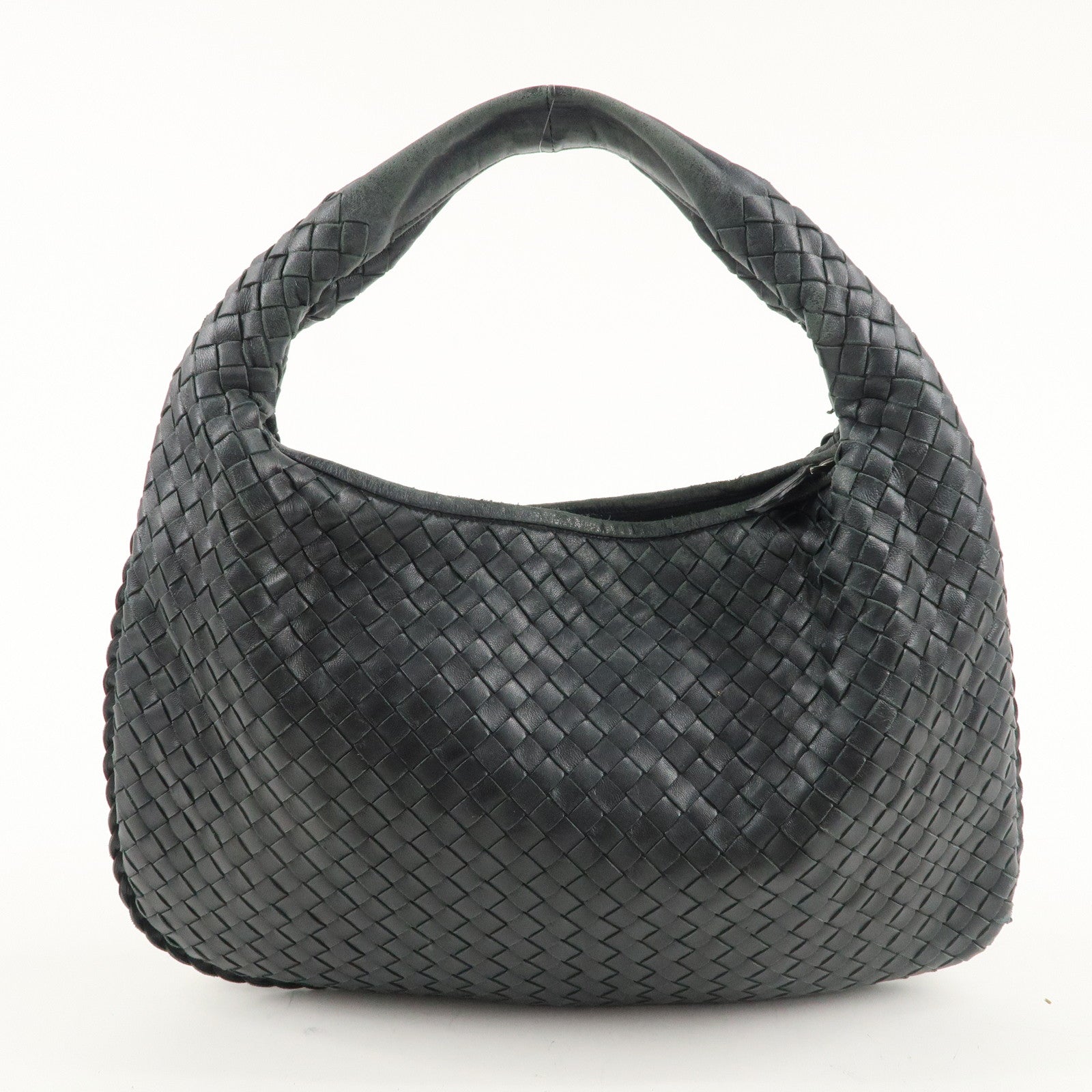 BOTTEGA VENETA Hobo Intrecciato Leather Shoulder Bag Navy 115653