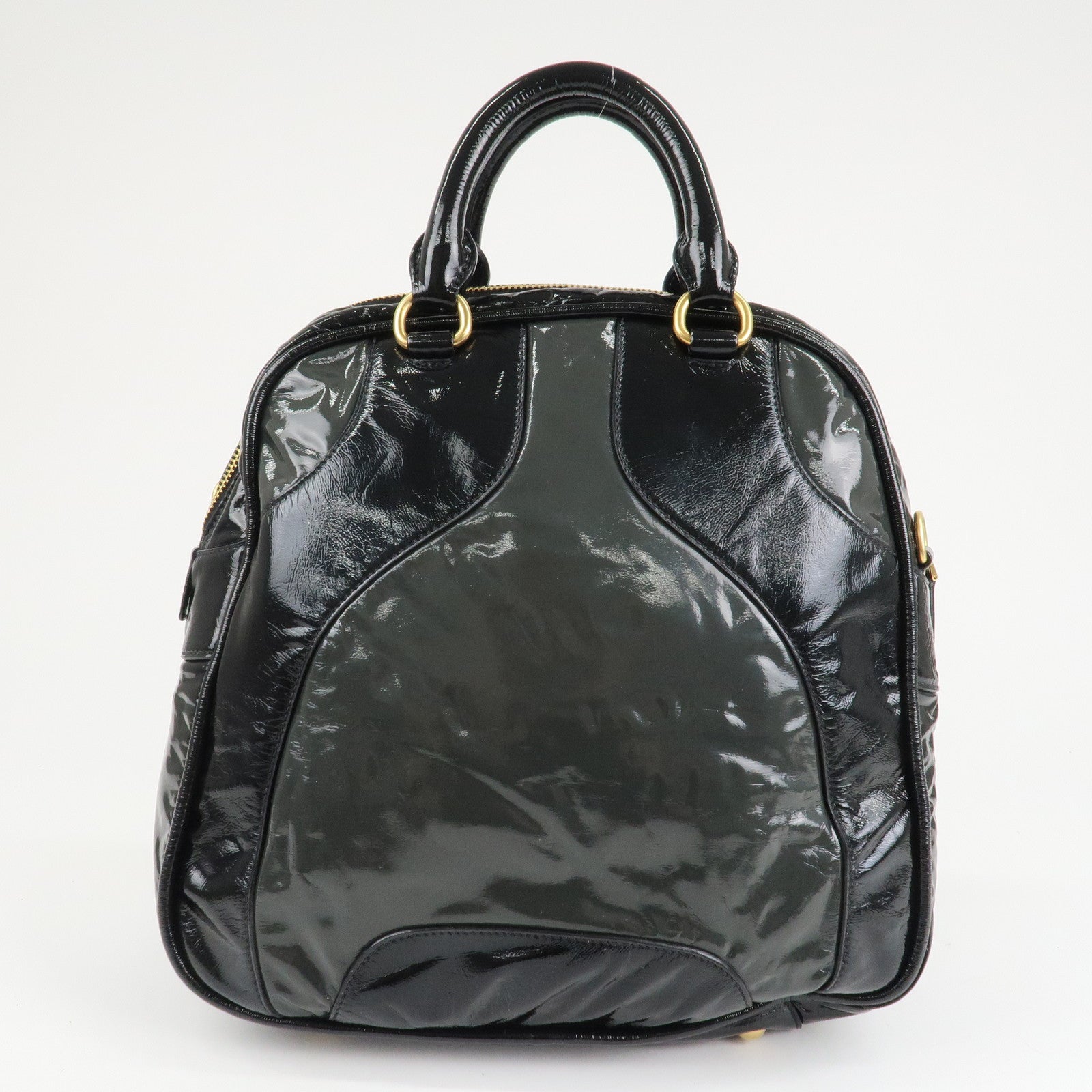 MIU MIU Patent Leather Enamel 2Way Boston Bag Black Gray Used