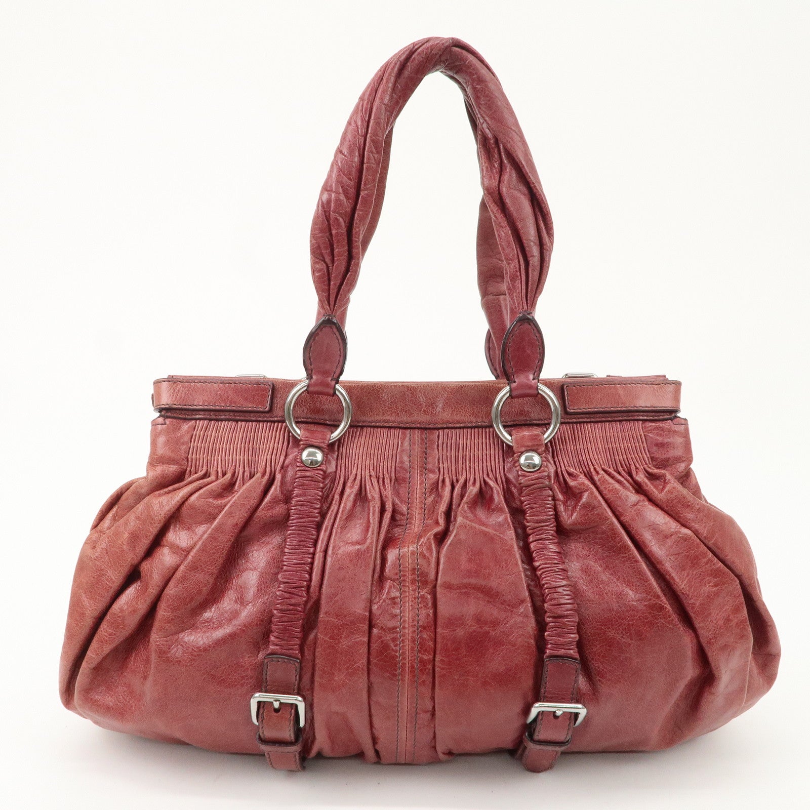 MIU MIU Leather Shoulder Bag Tote Bag Bordeaux Used