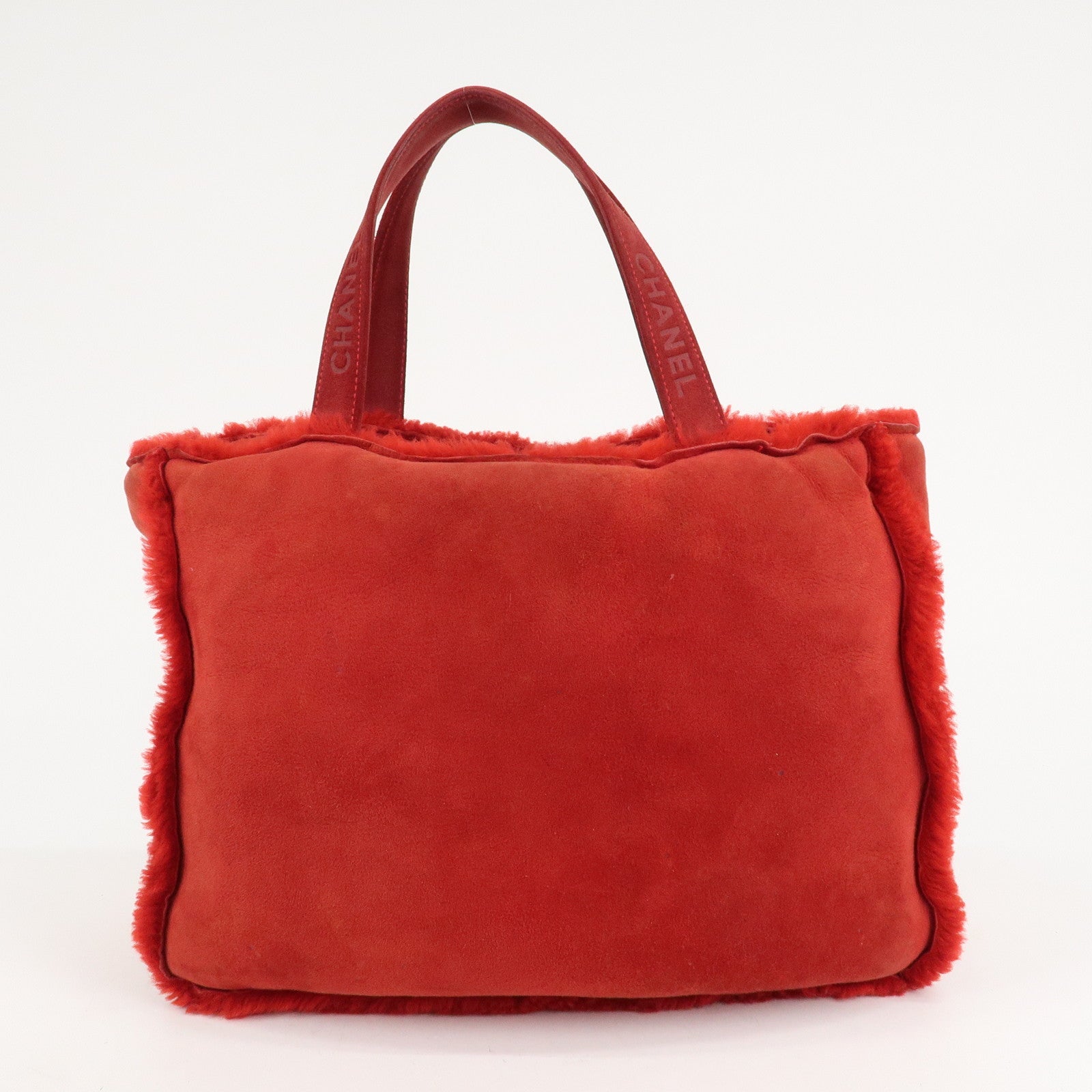 CHANEL Mouton Suede Tote Bag Hand Bag Shoulder Bag Red