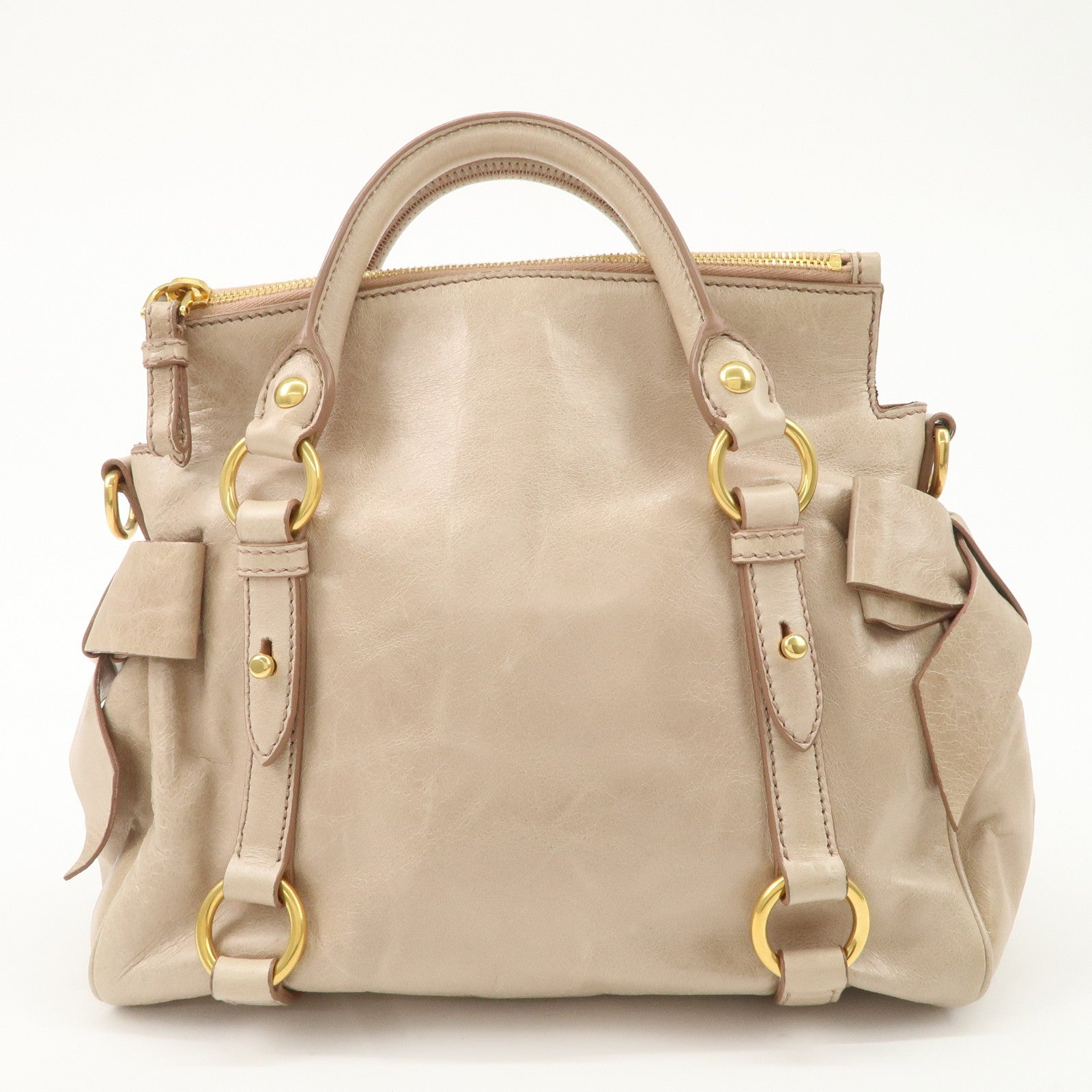 MIU MIU Leather Ribbon 2Way Bag Hand Bag Shoulder Bag Beige RT0438 Used