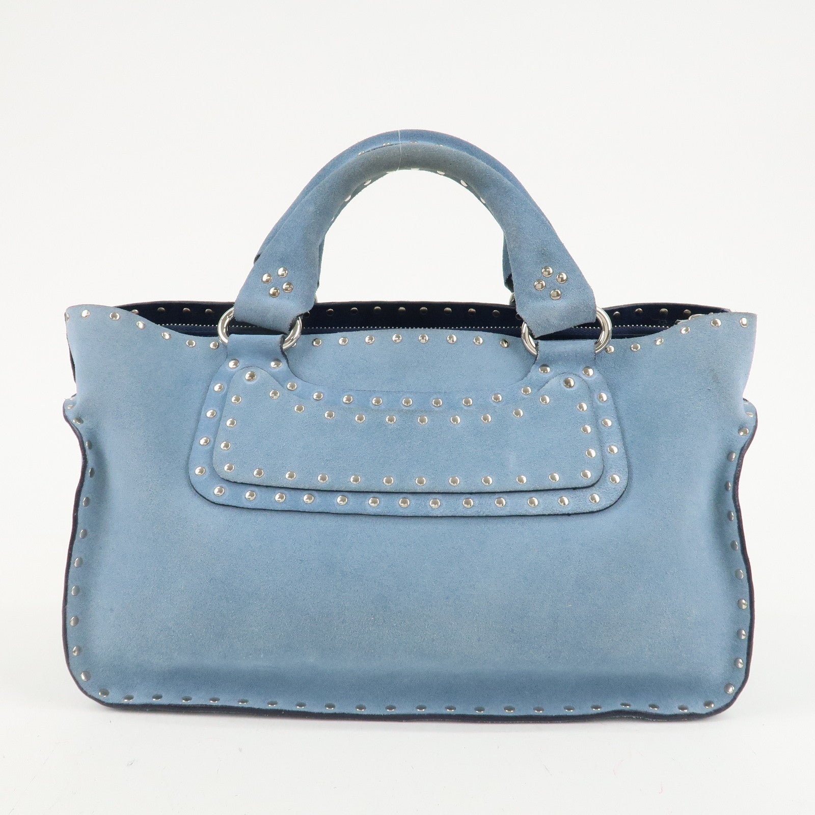 CELINE Suede Hand Bag Tote Bag Blue CE00/23 Used