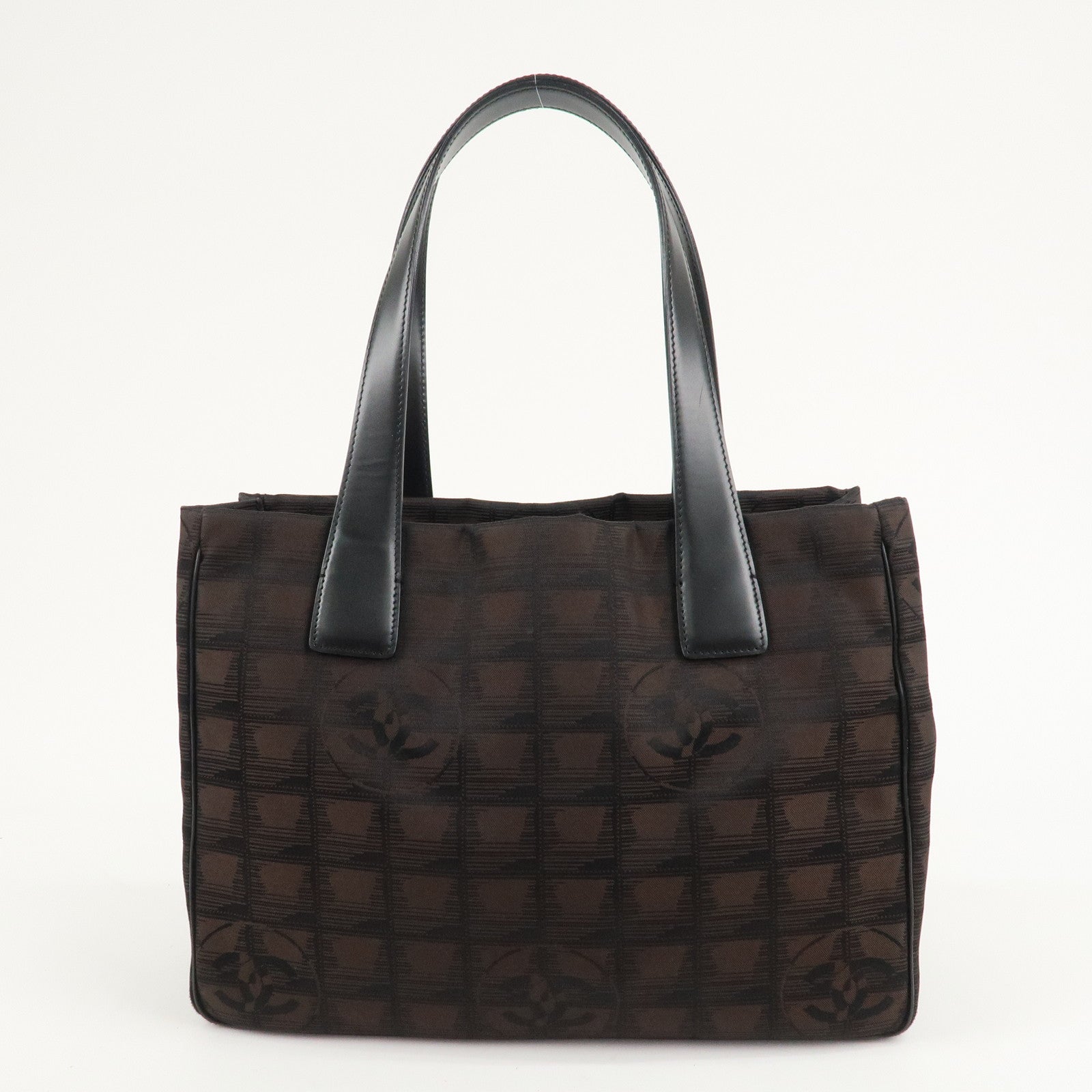 CHANEL New Travel Line Nylon Jacquard Leather Tote PM Brown A20457 Used