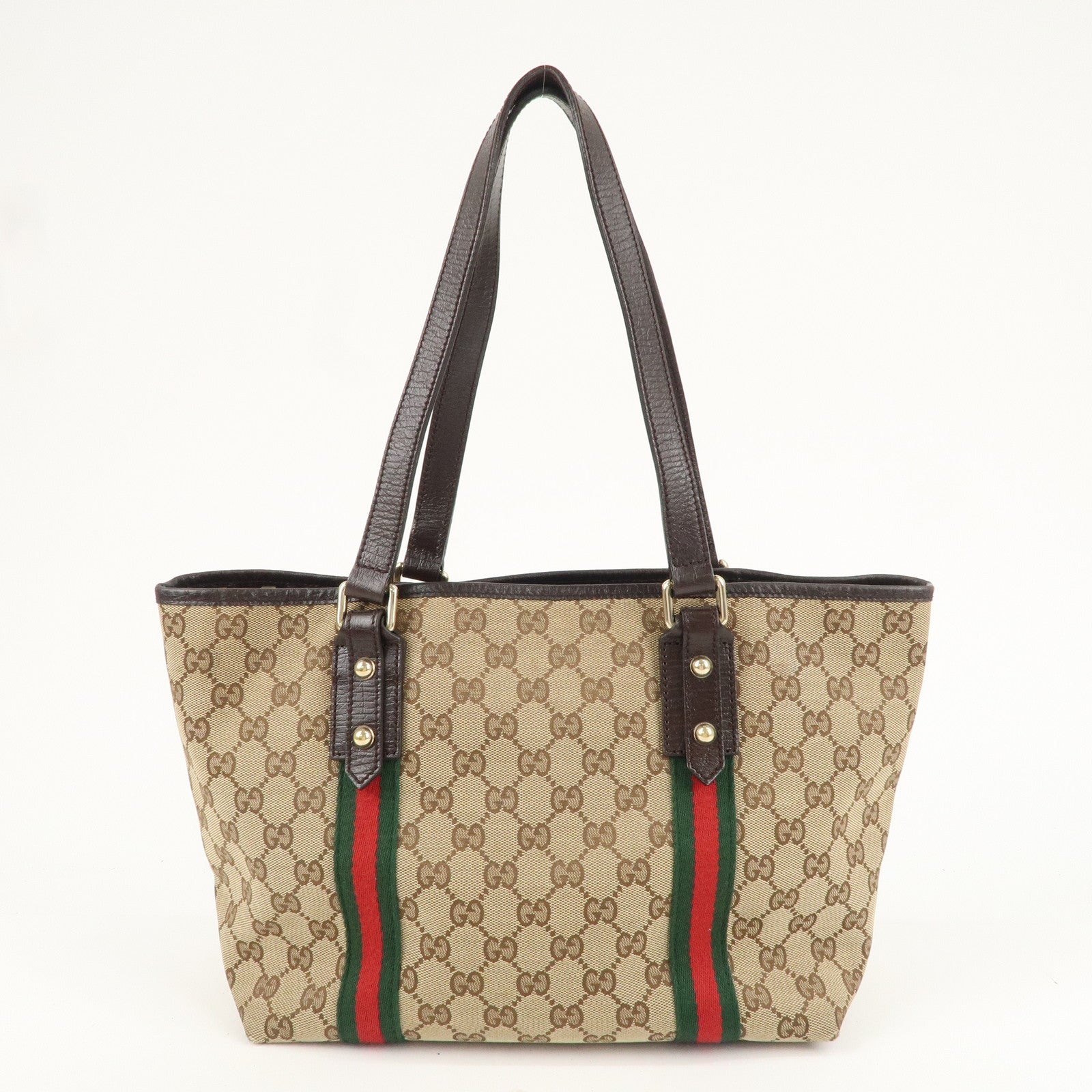 GUCCI Sherry GG Canvas Leather Tote Bag Beige Brown 137396