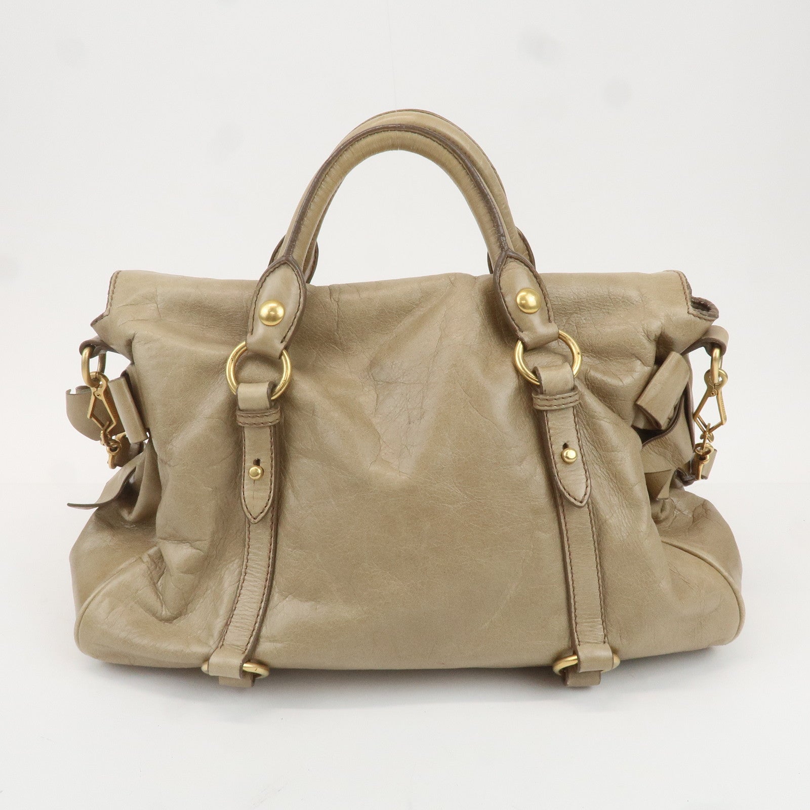 MIU MIU Leather 2Way Shoulder Bag Hand Bag Beige RT0365