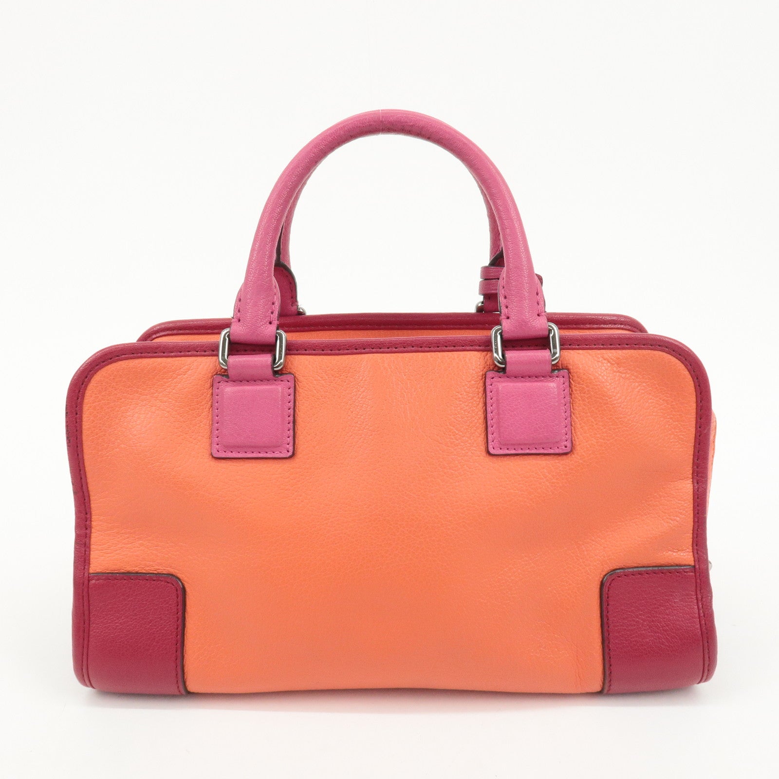 LOEWE Anagram Leather Amazona 28 Hand Bag Orange Red Pink Used