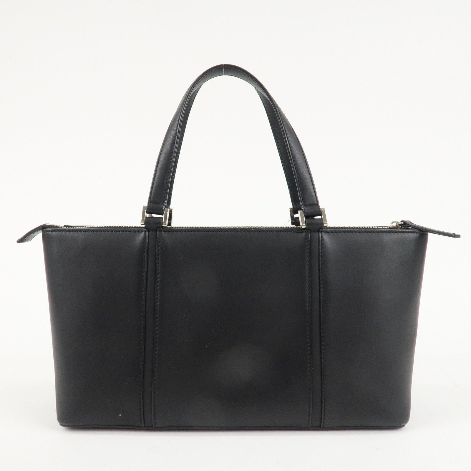 BURBERRY Leather Tote Bag Hand Bag Black Silver Hardware