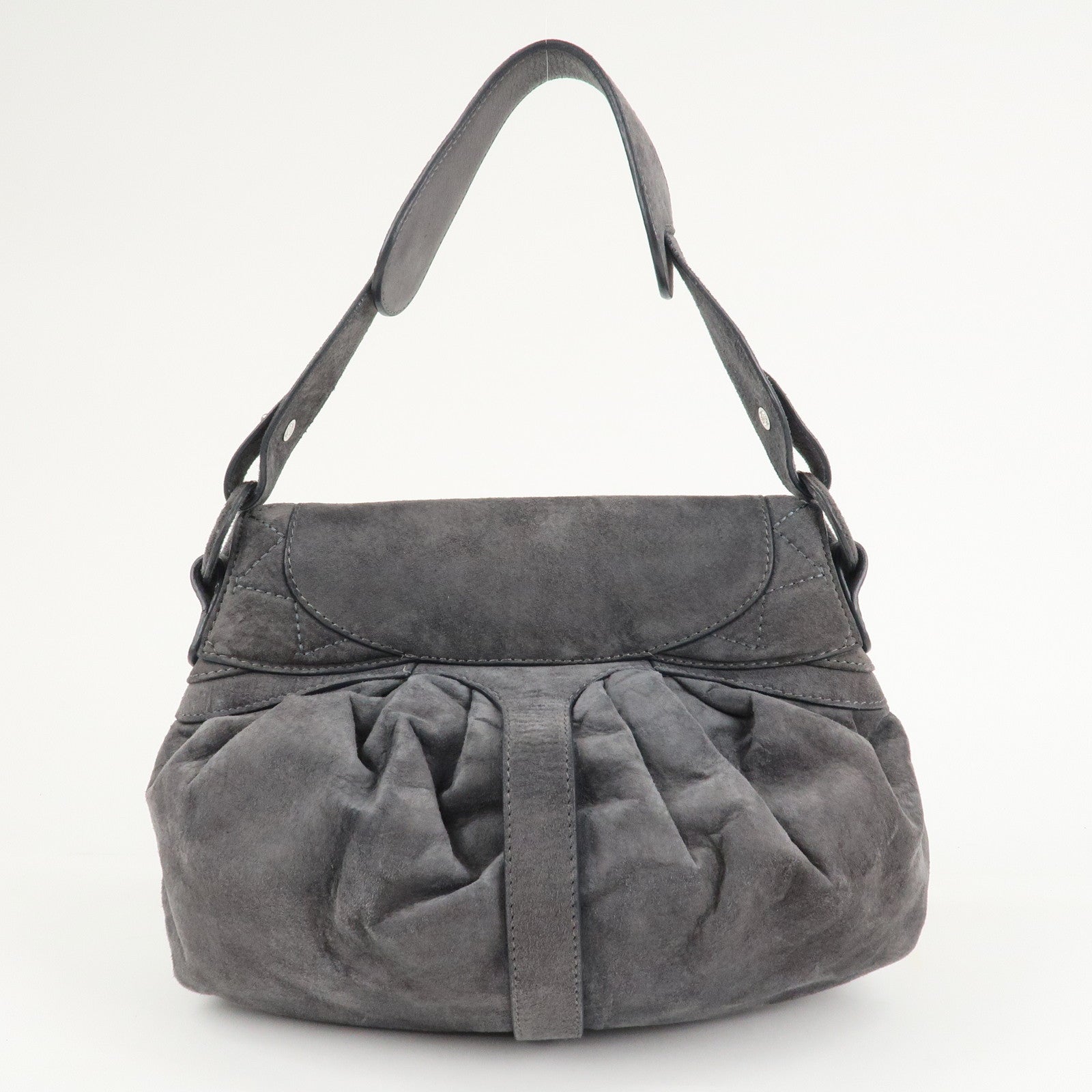 LOEWE Anagram Suede Leather Shoulder Bag Hand Bag Gray