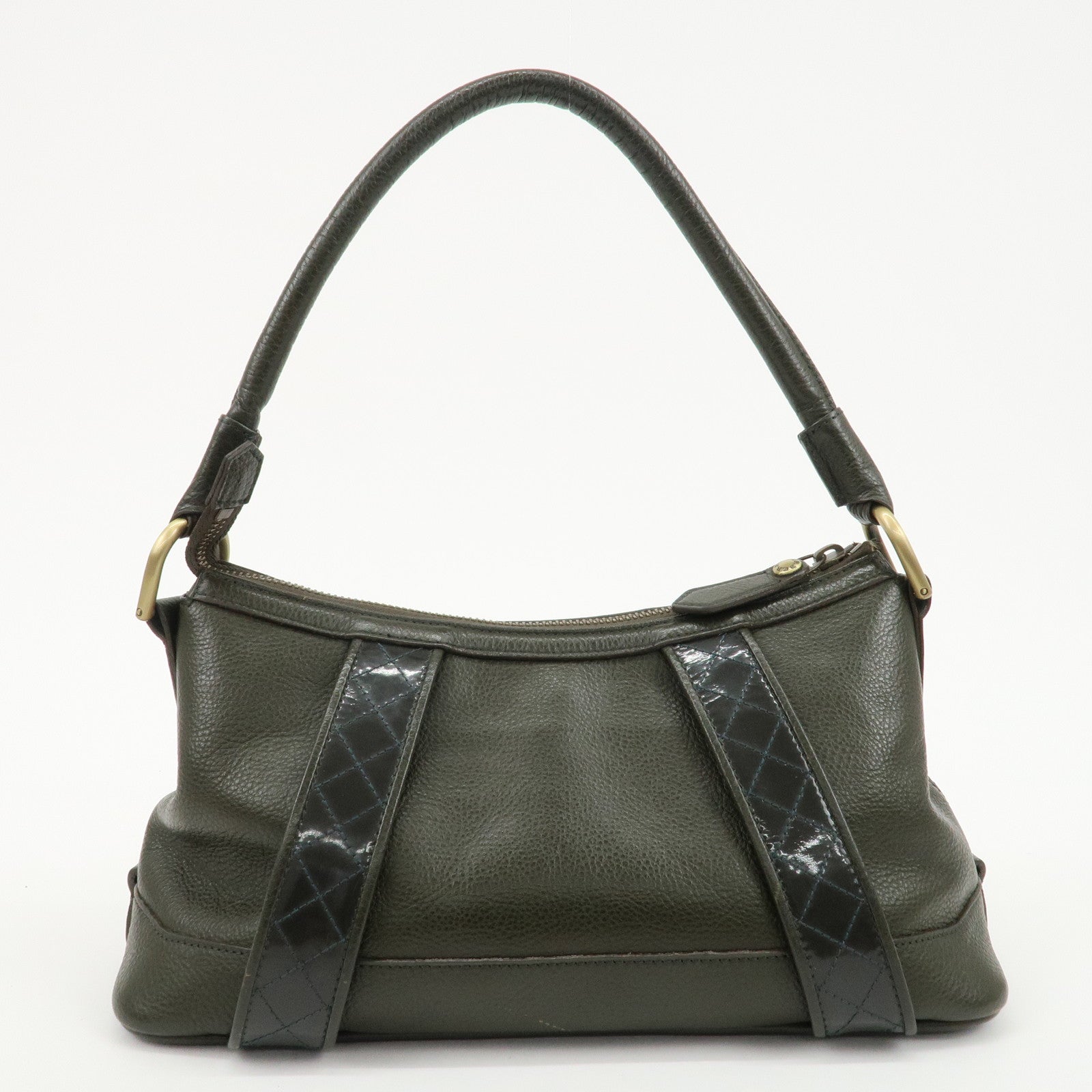 BURBERRY Leather Shoulder Bag Hand Bag Khaki