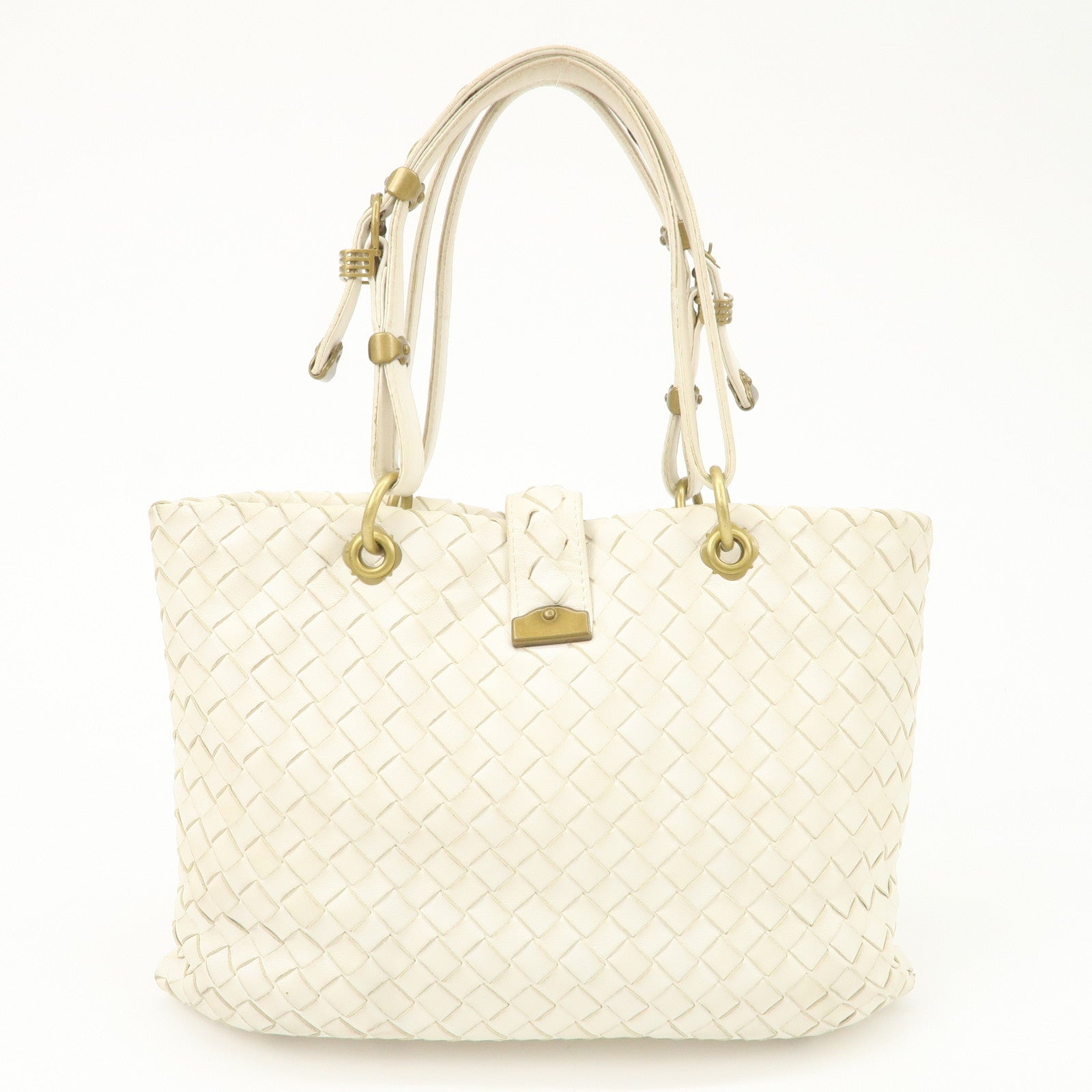 Bottega Veneta Intrecciato Leather Chain Shoulder Bag White