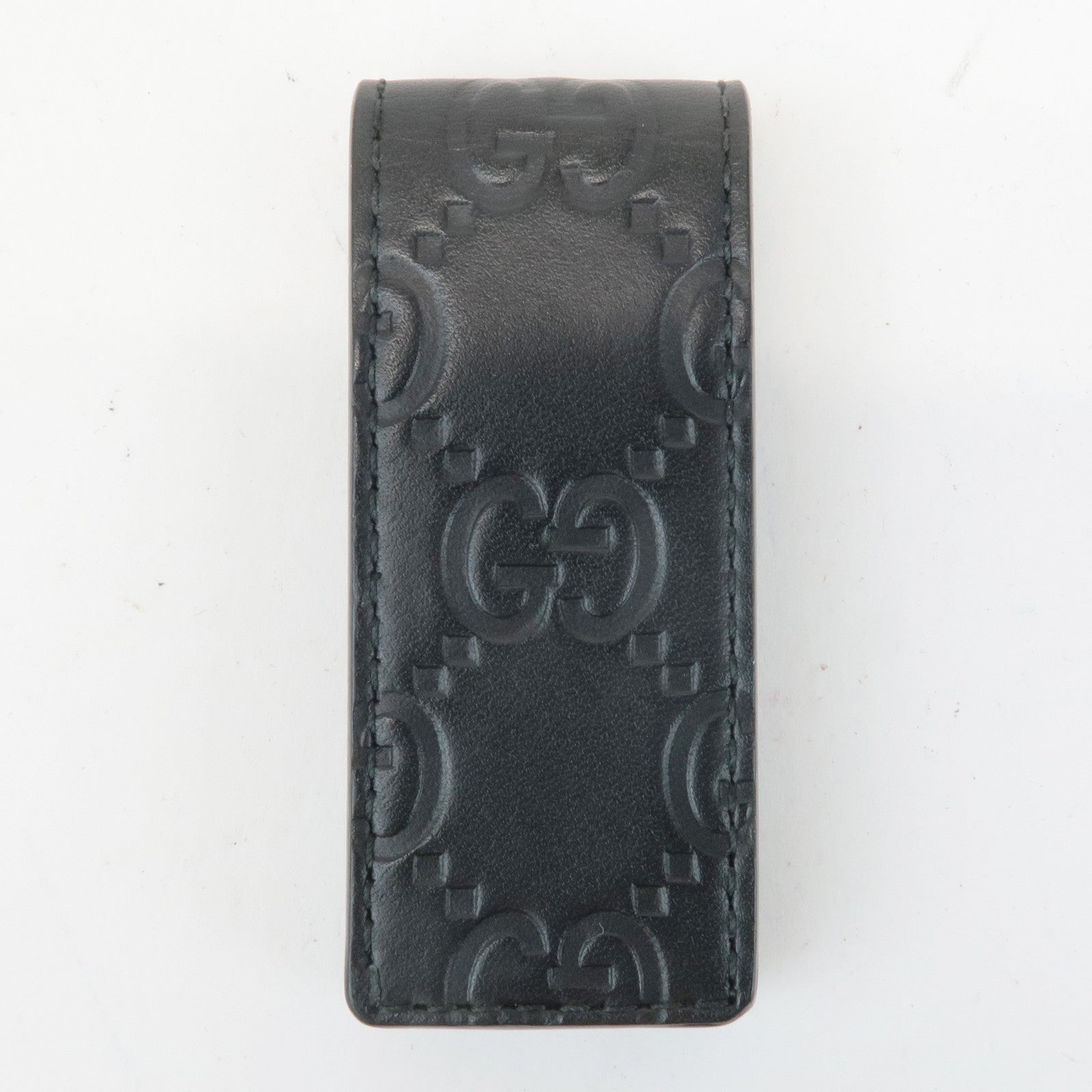 GUCCI Guccissima Leather Money Clip Bill Clip Black 522867 Used