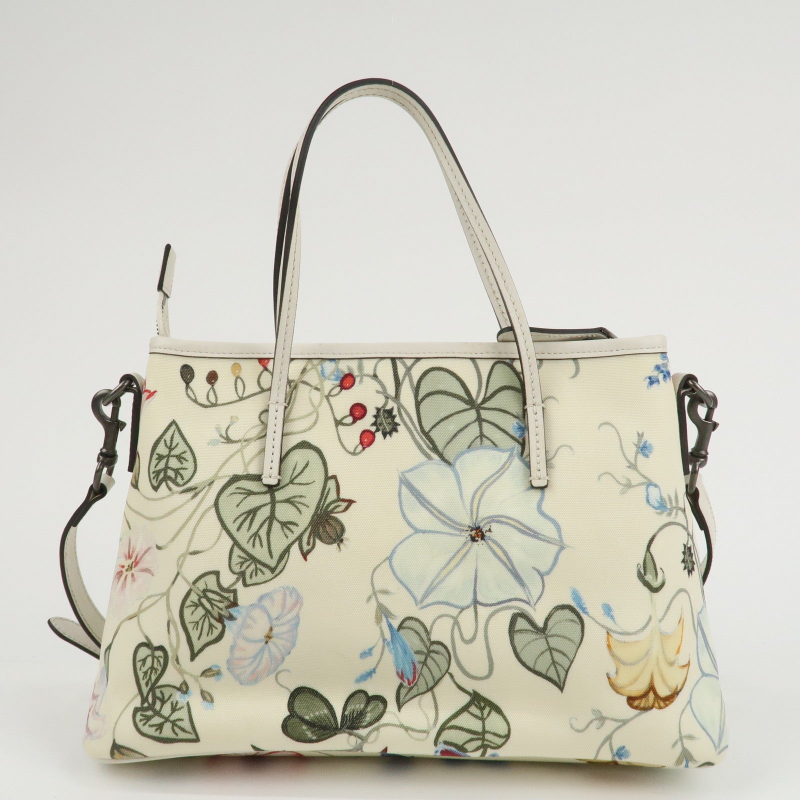 GUCCI Flora Canvas Leather 2WAY Hand Bag Ivory 353440 Used