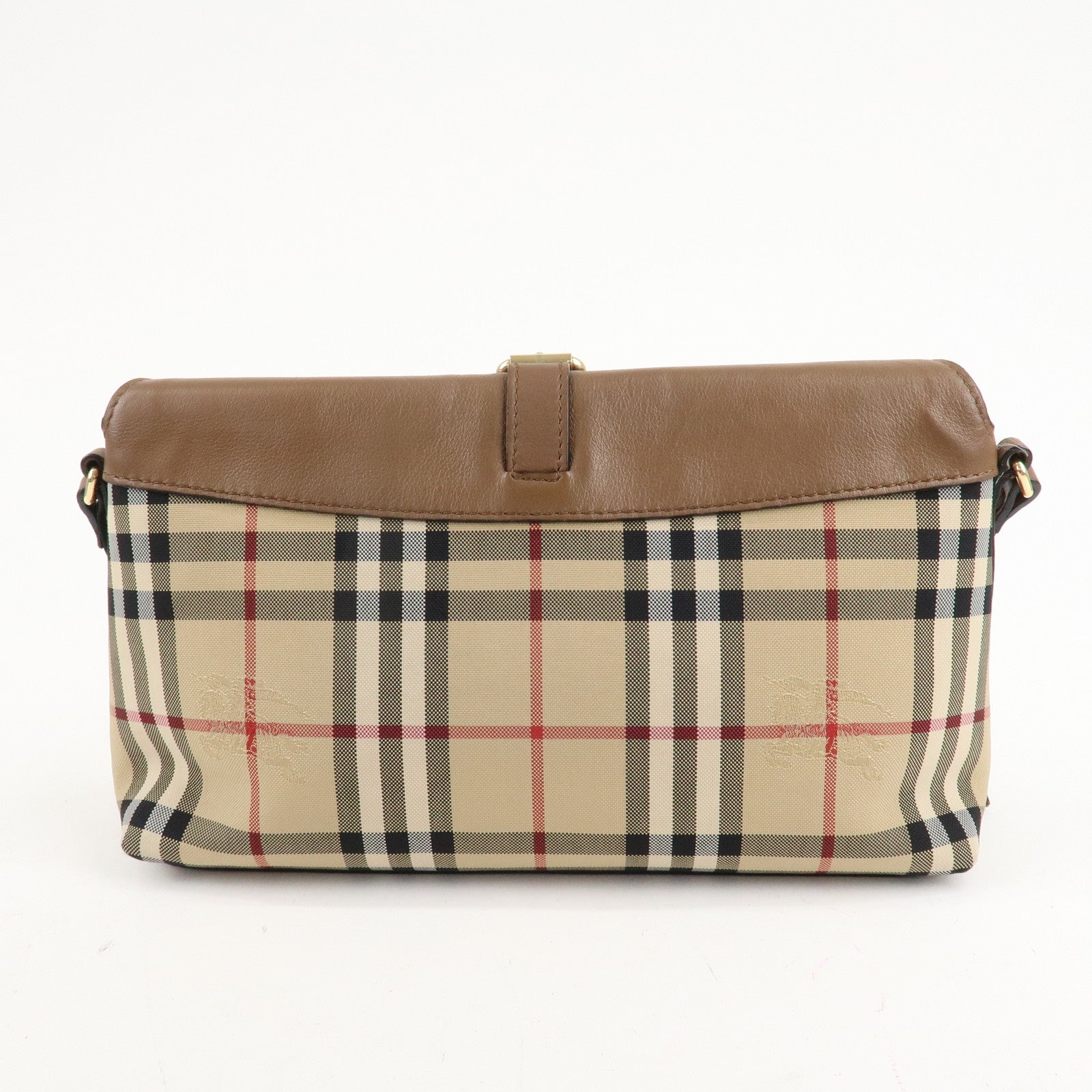 BURBERRY Nylon Leather Nova Plaid Shoulder Bag Beige Brown