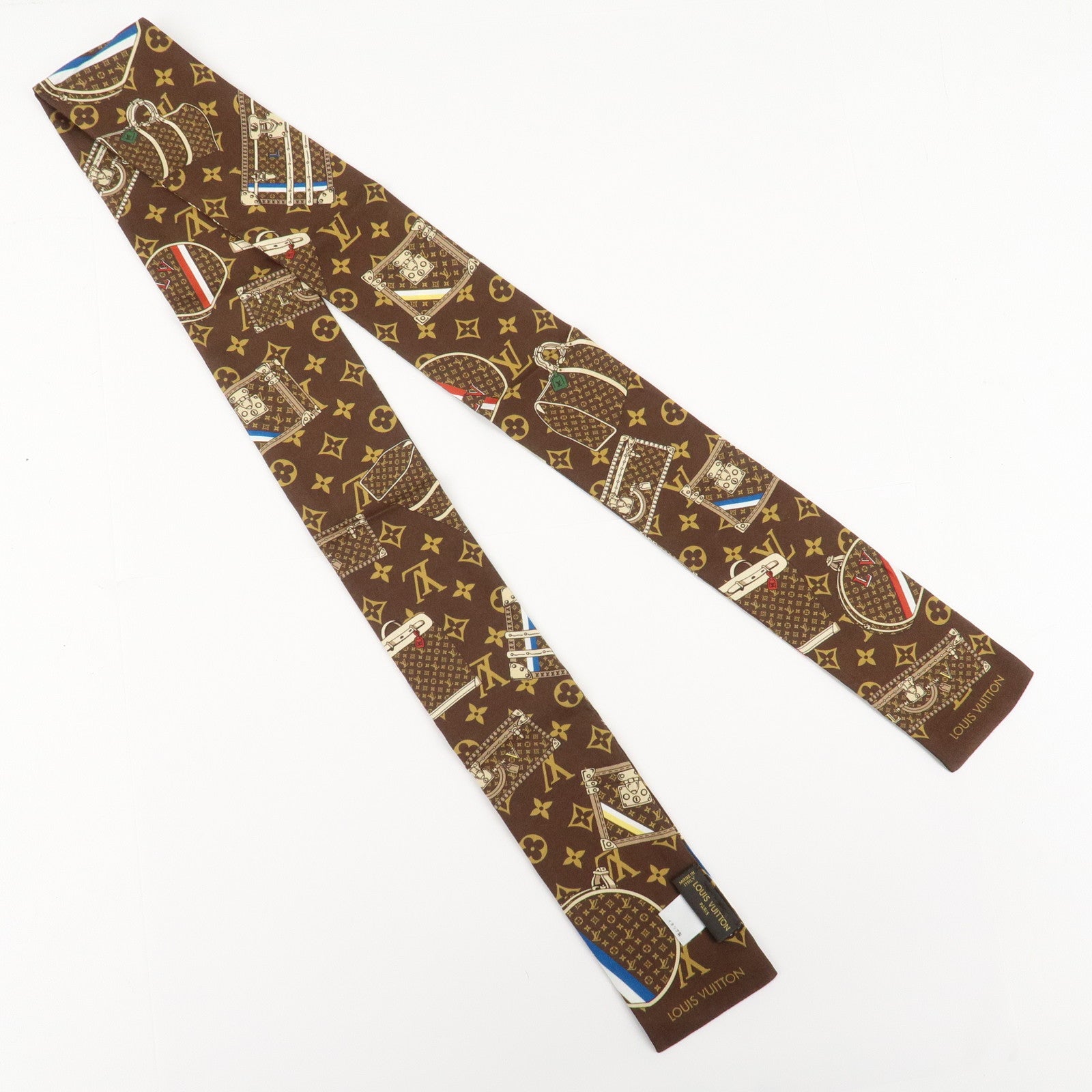 Louis Vuitton 100% Silk Bandeau Monogram Trunks Scarf Brown M72395