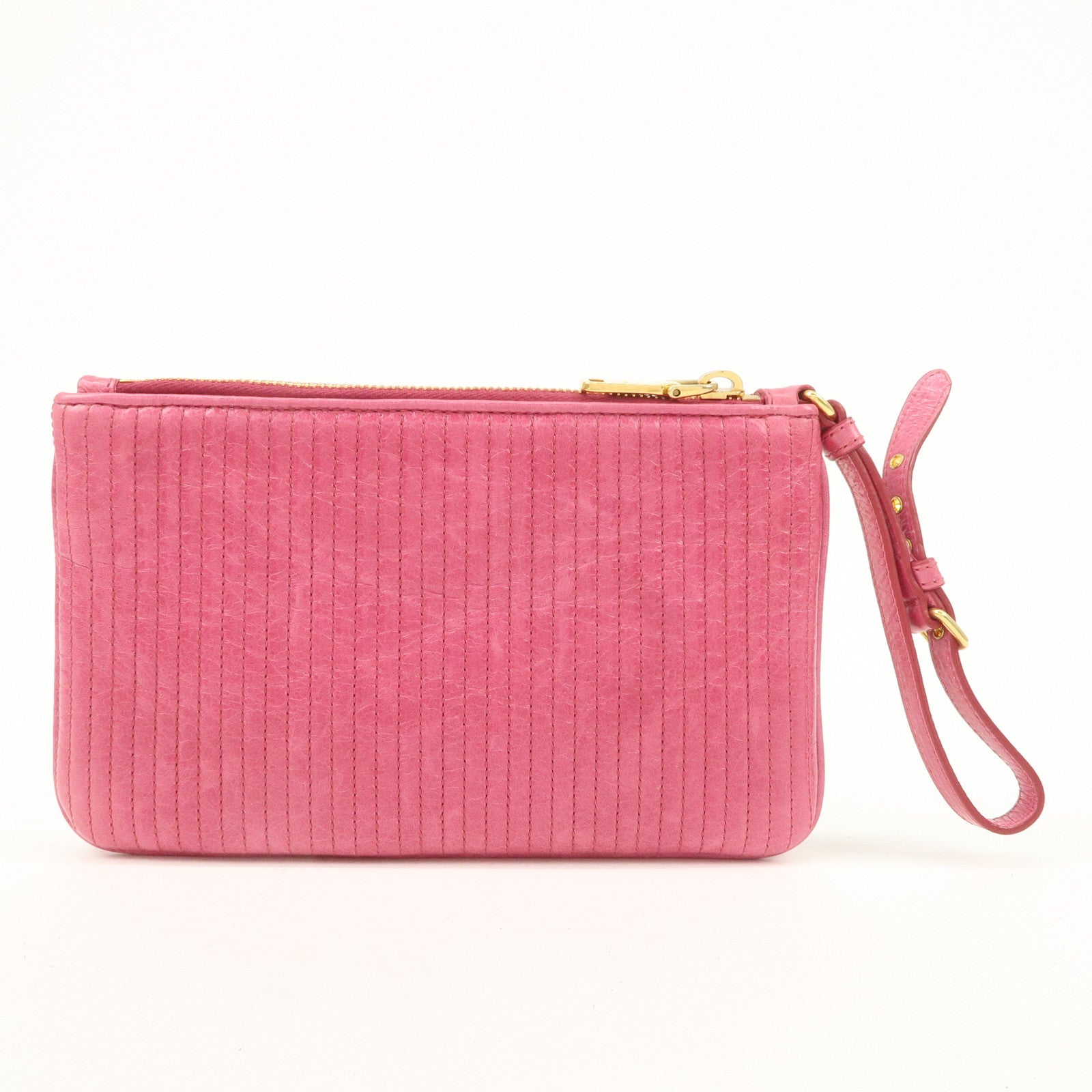 MIU MIU Leather Pouch Hand Bag Clutch Bag Cosmetic Pouch Pink Used