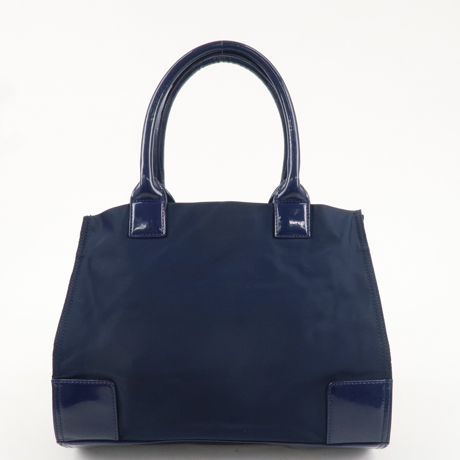 Tory Burch Amanda Logo Nylon Enamel Tote Bag Sholder Bag Navy