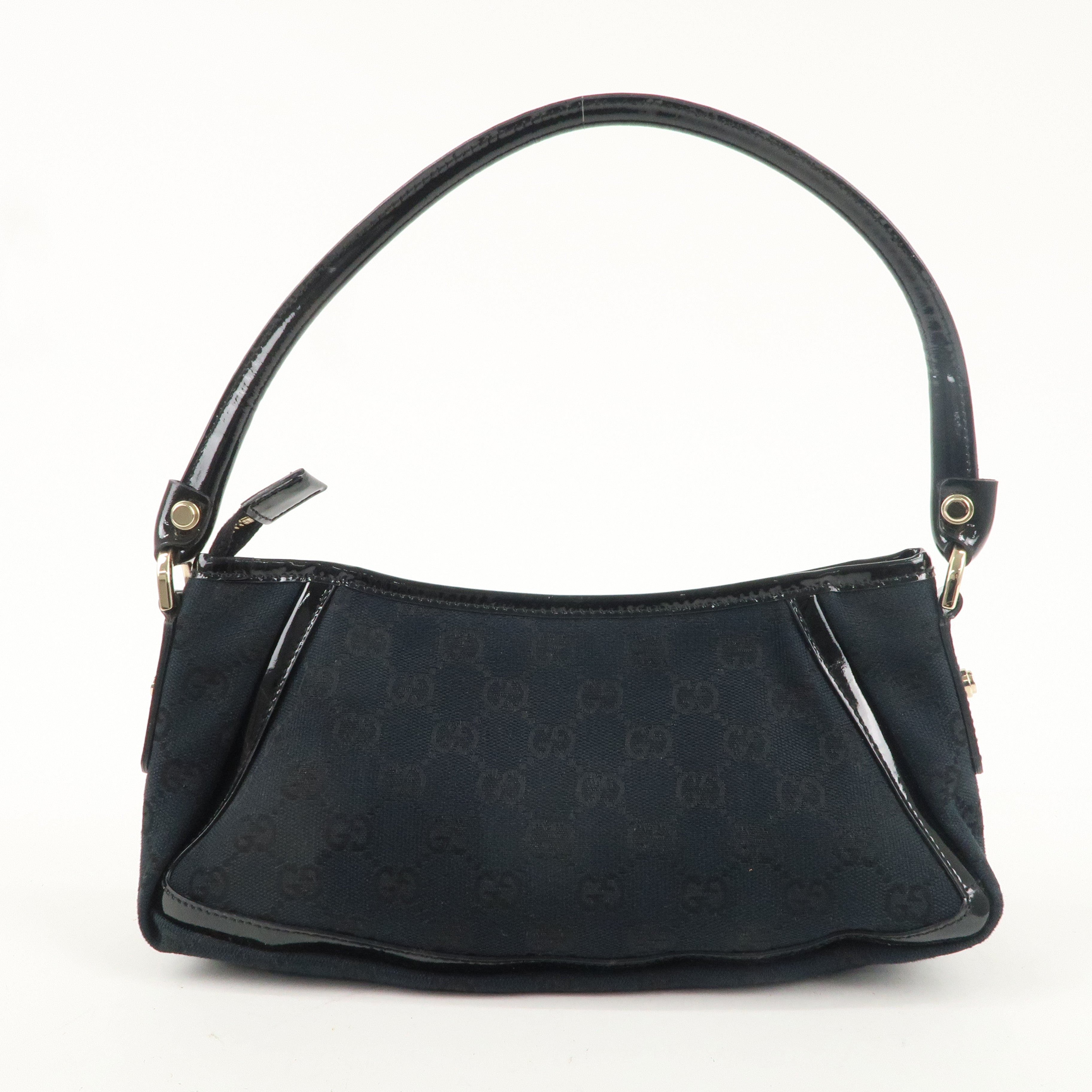 GUCCI Abbey GG Canvas Patent Leather Shoulder Bag Black 130939