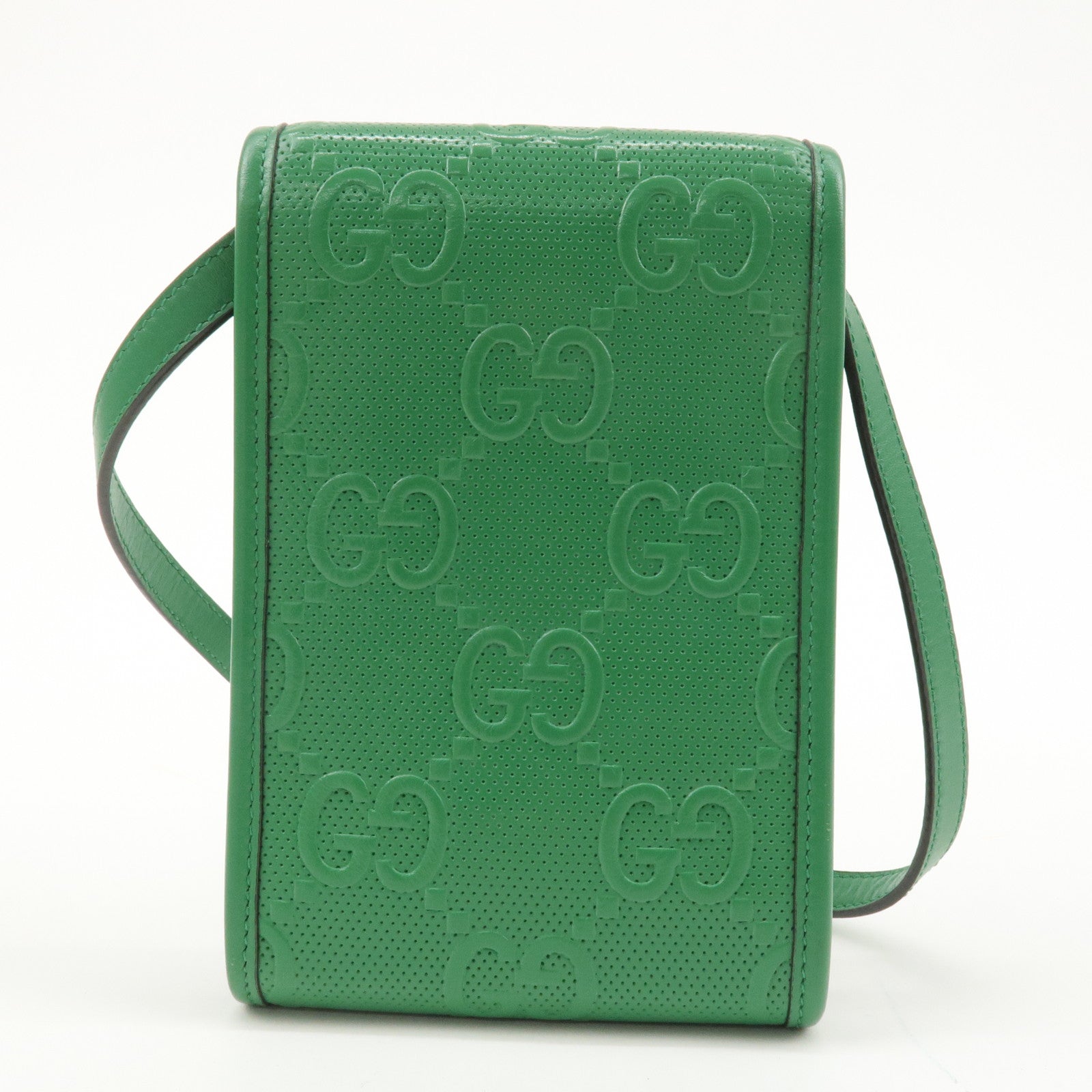 GUCCI GG Embossed Leather Shoulder Bag Green 625571