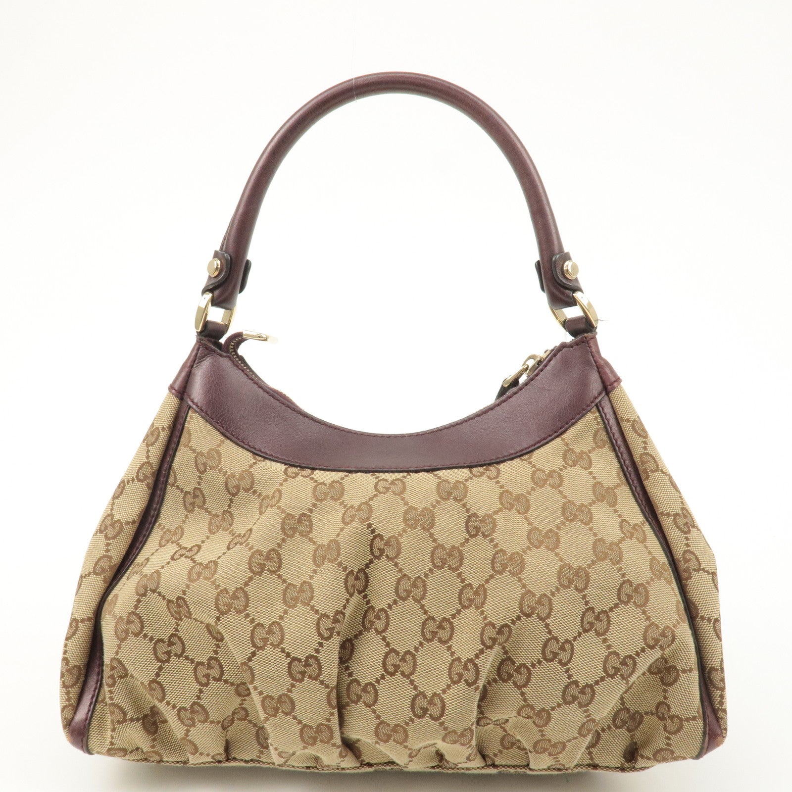 GUCCI Abbey GG Canvas Leather Shoulder Bag Beige Brown 190525